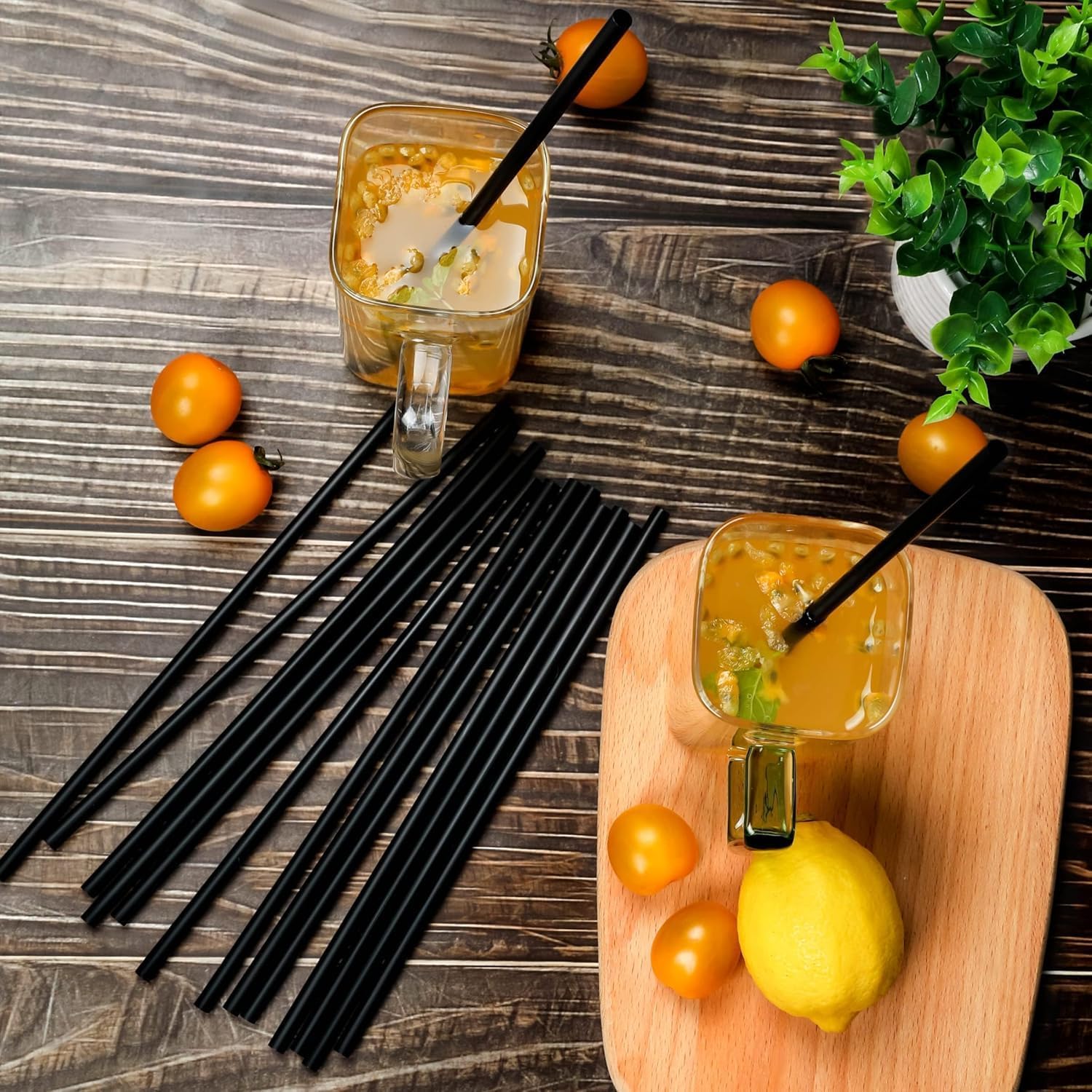 Disposable Drinking Straws 7.4 inches long - Standard Size (Black | 250)
