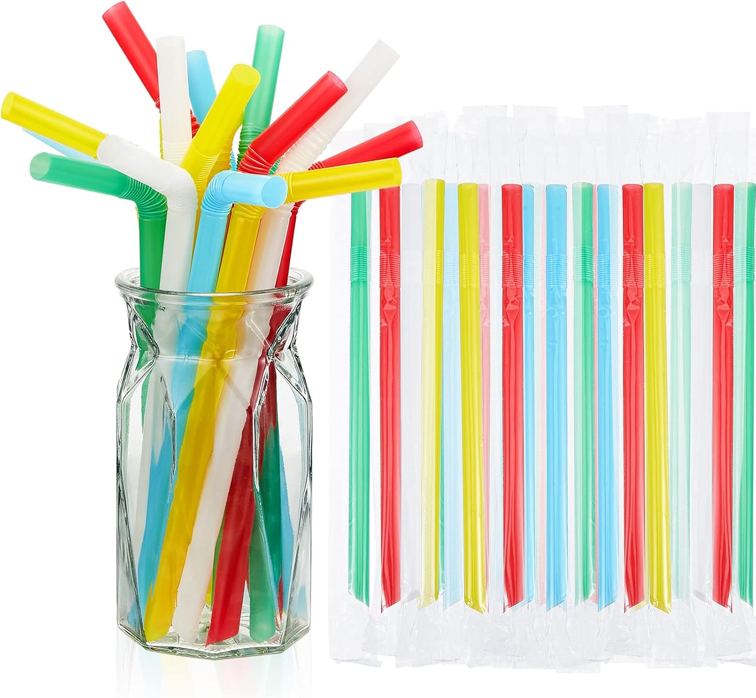 Jumbo Smoothie Straws Flexible Bendable Individually Wrapped Plastic Straws For Brewing Tea Tall Homemade Milkshakes | 0.5 Inch Width 9.2 Inch Length