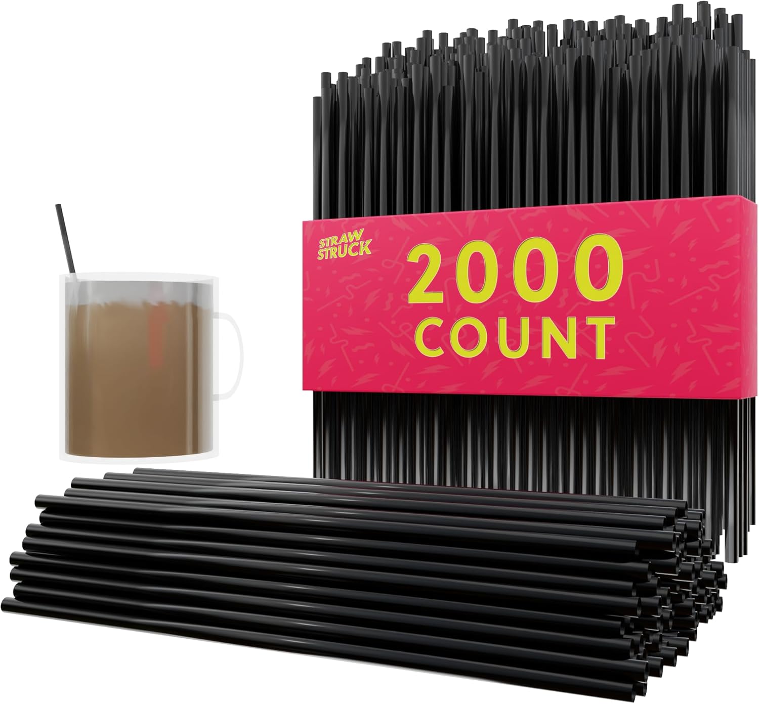 [2000 Pieces] 5-Inch Plastic Stirring Stick (Black) Short Coffee Straw Straws