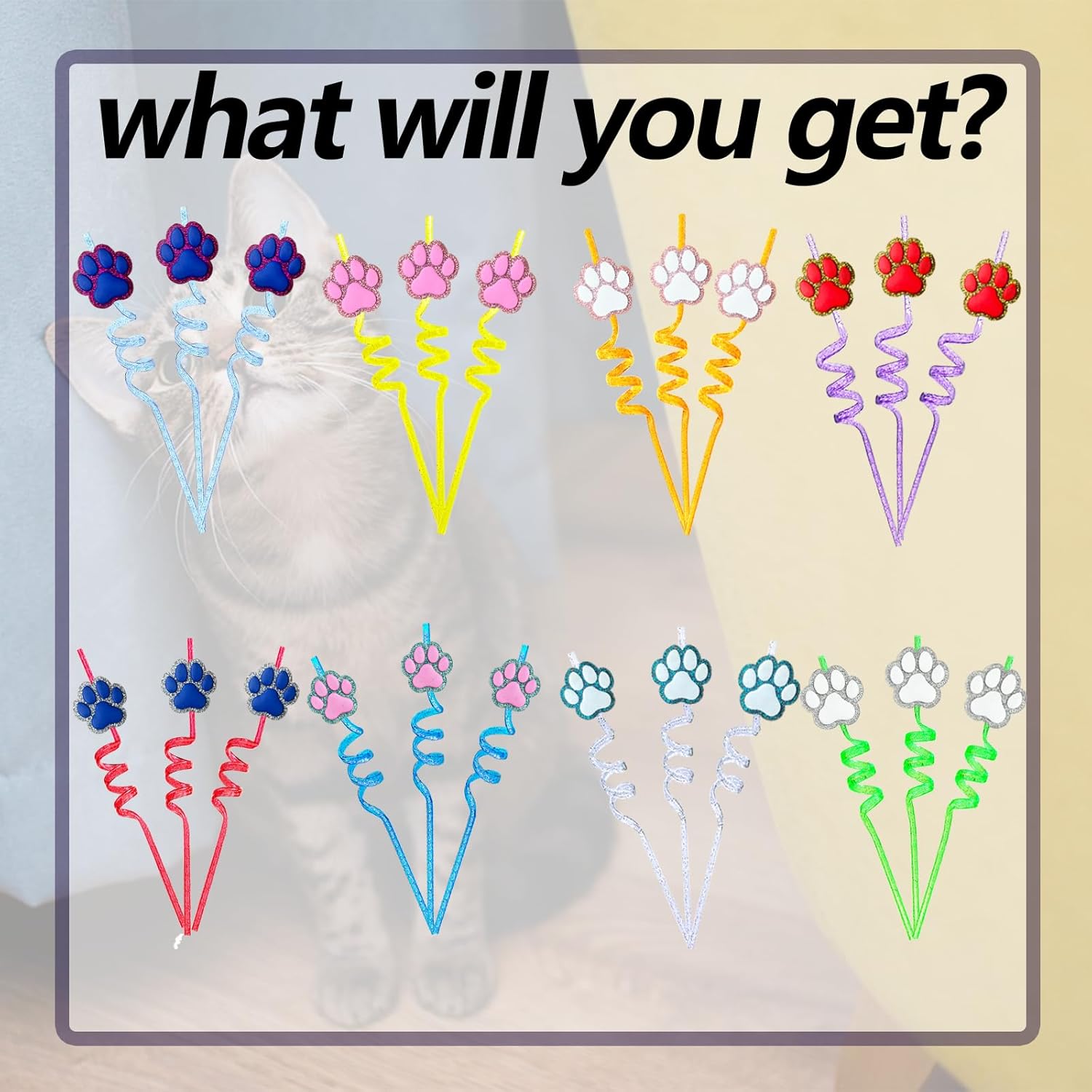 24 Glitter Paw Glitter Straws Birthday Party Decorations Drinking Straws+2pc Straws Cleaning Brush for Pet Dog Puppy Pals Cat Birthday Party Decorations Supply Favors Reusable Straws