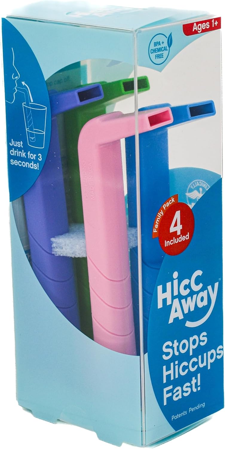 Hiccup Straws - stops hiccups naturally and quickly - as seen on Shark Tank - clinically proven to work for all ages | children and adultsHome Pack of 4 Blue | Pink | Green | Purple