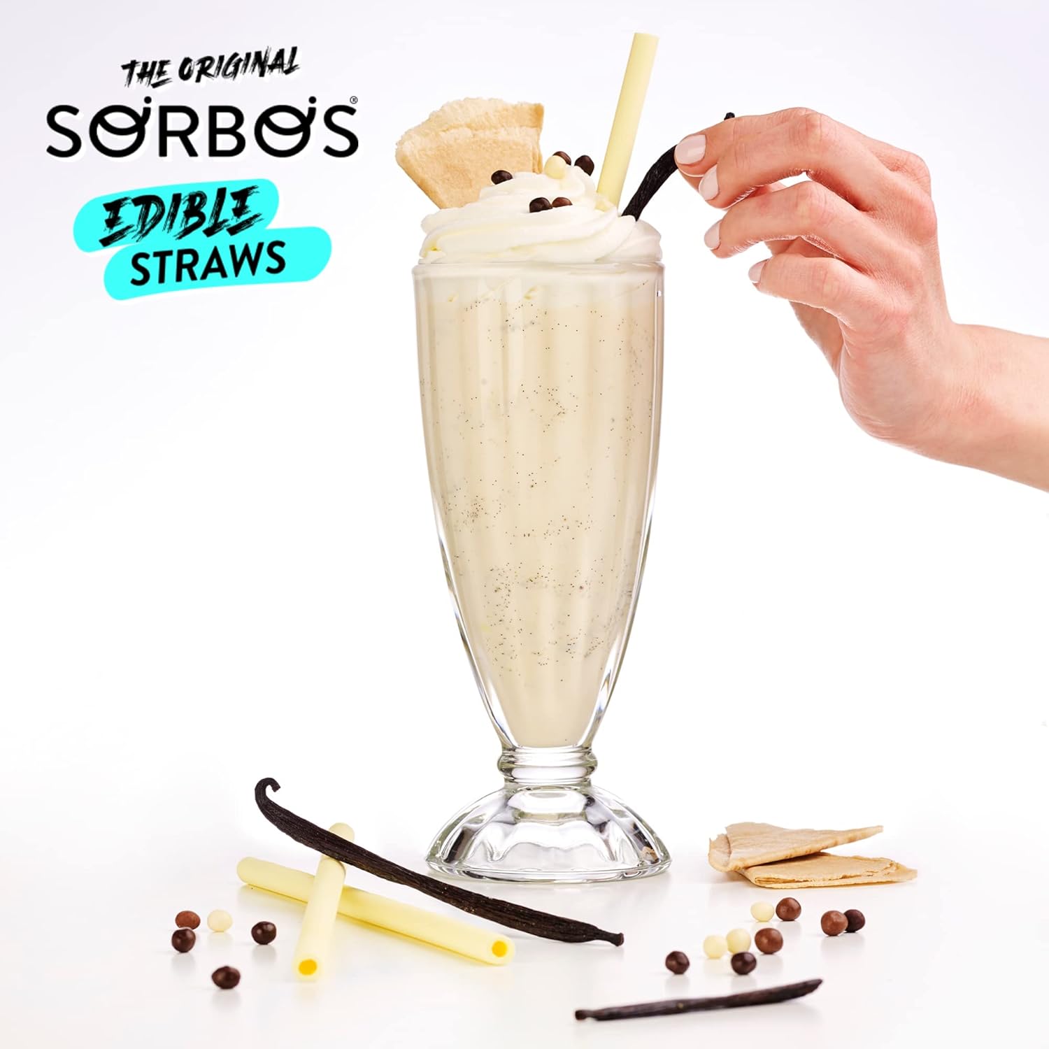 Edible Straws | Vanilla Flavored | Sustainable | Individually Wrapped | Plastic-Free | Allergen-Free | Gluten-Free | PFAS-Free | Eco-Friendly | 7.4 Inches (Approx. 18.8 cm) Long (Pack of 200)