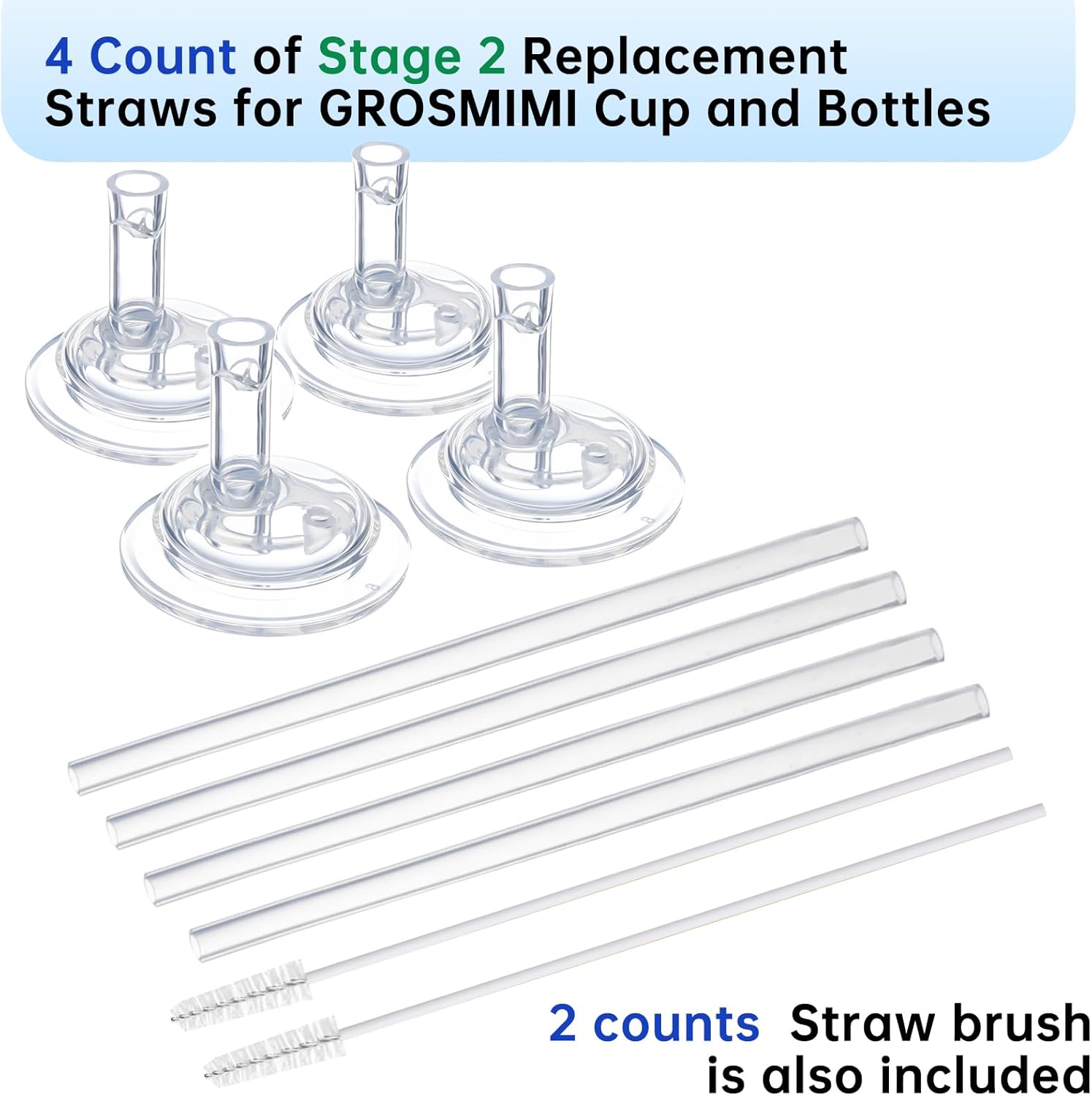 4 Replacement Straws for Grosmimi Stage 2 with Straw Brush