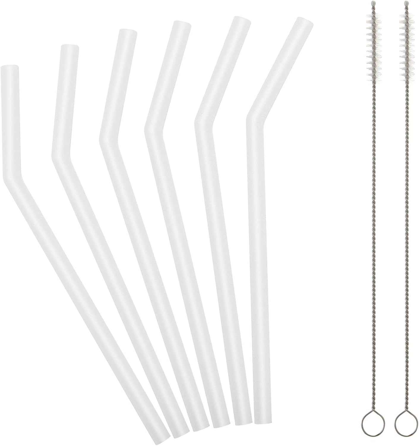 Reusable Clear Silicone Straws for Toddlers and Kids - 6 Flexible Short Drinking 6.7 inch (Approx. 170.1 cm) Straws for 6-12 oz (Approx. 170.1-340.2 grams) Glasses and 2 Cleaning Brushes - BPA-Free | Rubber Free Taste