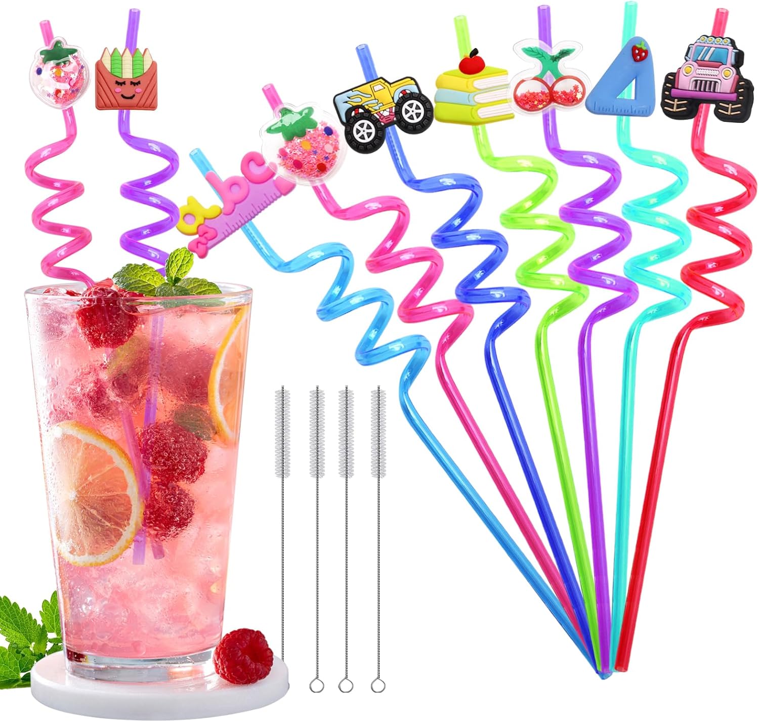 24 + 2 Plastic Straws,Windspeed 24P Silly Straws Party Favors Beach Drinking Straws Fun Straws Pool Theme Birthday Party Favors with 2P Cleaning Brushes