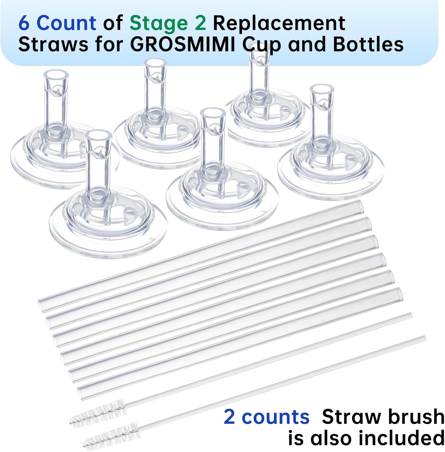 6 Replacement Straws for Grosmimi Stage 2 with Straw Brush
