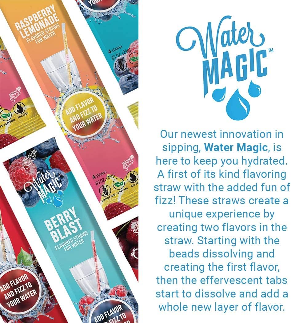 Water Magic Immune Defense Water Flavor Enhancement Straws - Includes 7 Berry Enhancement Straws and 7 Super Orange Immune Support Straws