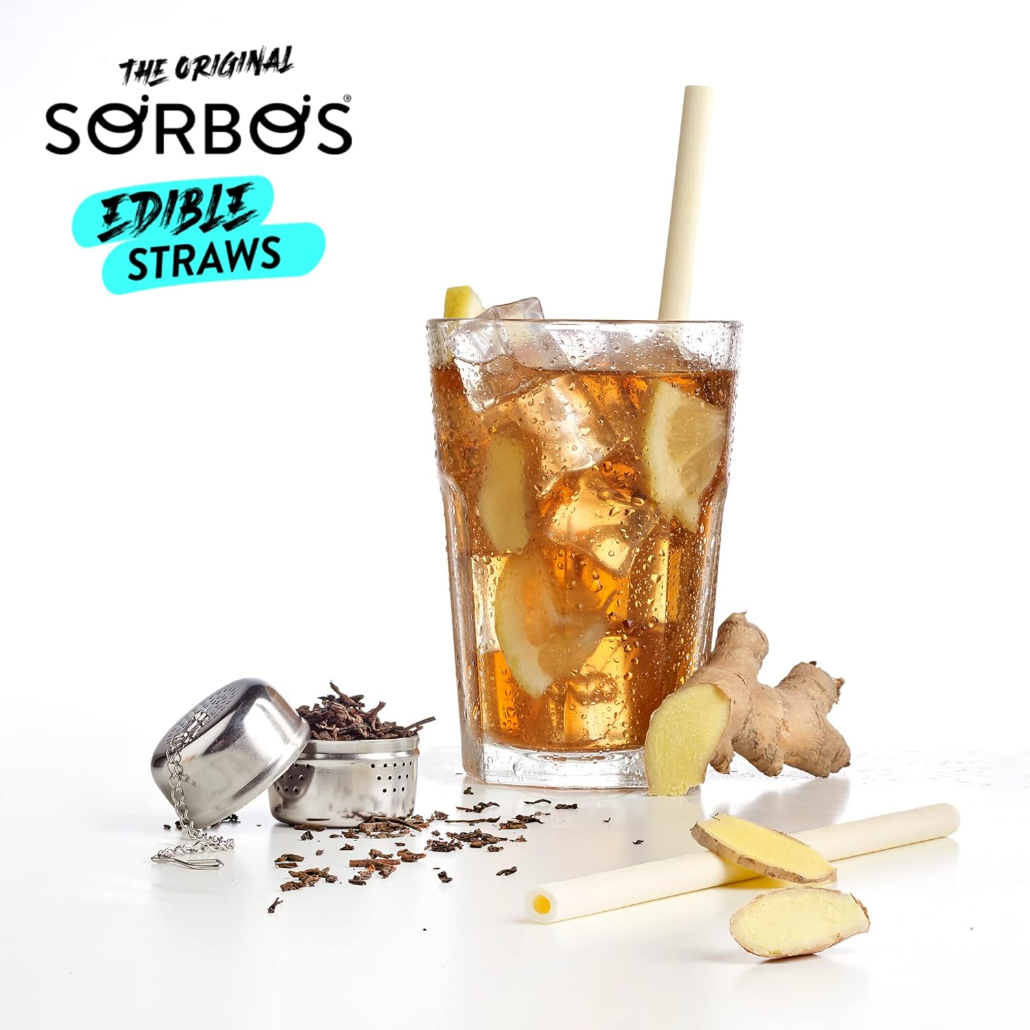 Edible Straws | Ginger Flavor | Sustainable | Individually Wrapped | Plastic-Free | Allergen-Free | Gluten-Free | PFAS-Free | 100% Biodegradable | 7.4 inches (approx. 18.8 cm) long (Pack of 200)