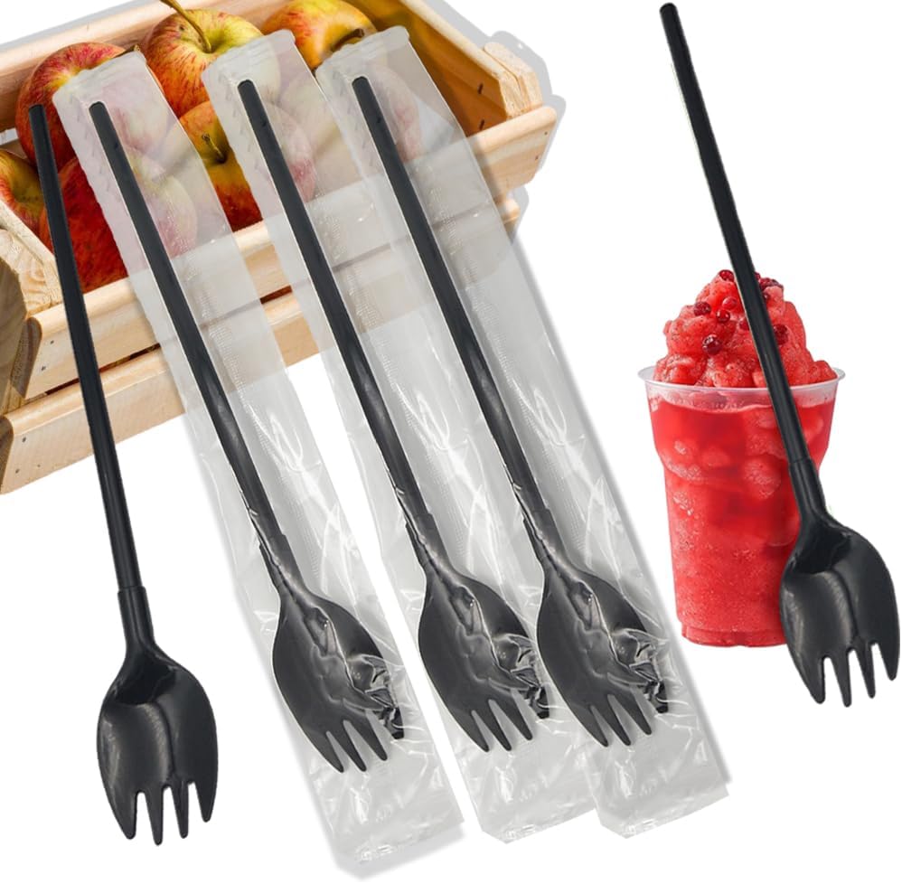 2 in 1 Disposable Plastic Spoon Straws,Independent Packaging Iced Tea Spoon,Detachable Straw Spoon Cocktail Stirrer for Espresso Honey Milkshake Ice Cream,50 Pieces (Straw fork)