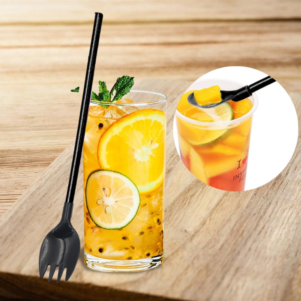 2 in 1 Disposable Plastic Spoon Straws,Independent Packaging Iced Tea Spoon,Detachable Straw Spoon Cocktail Stirrer for Espresso Honey Milkshake Ice Cream,50 Pieces (Straw fork)