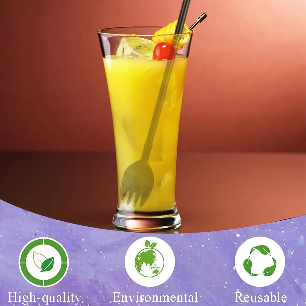 2 in 1 Disposable Plastic Spoon Straws,Independent Packaging Iced Tea Spoon,Detachable Straw Spoon Cocktail Stirrer for Espresso Honey Milkshake Ice Cream,50 Pieces (Straw fork)