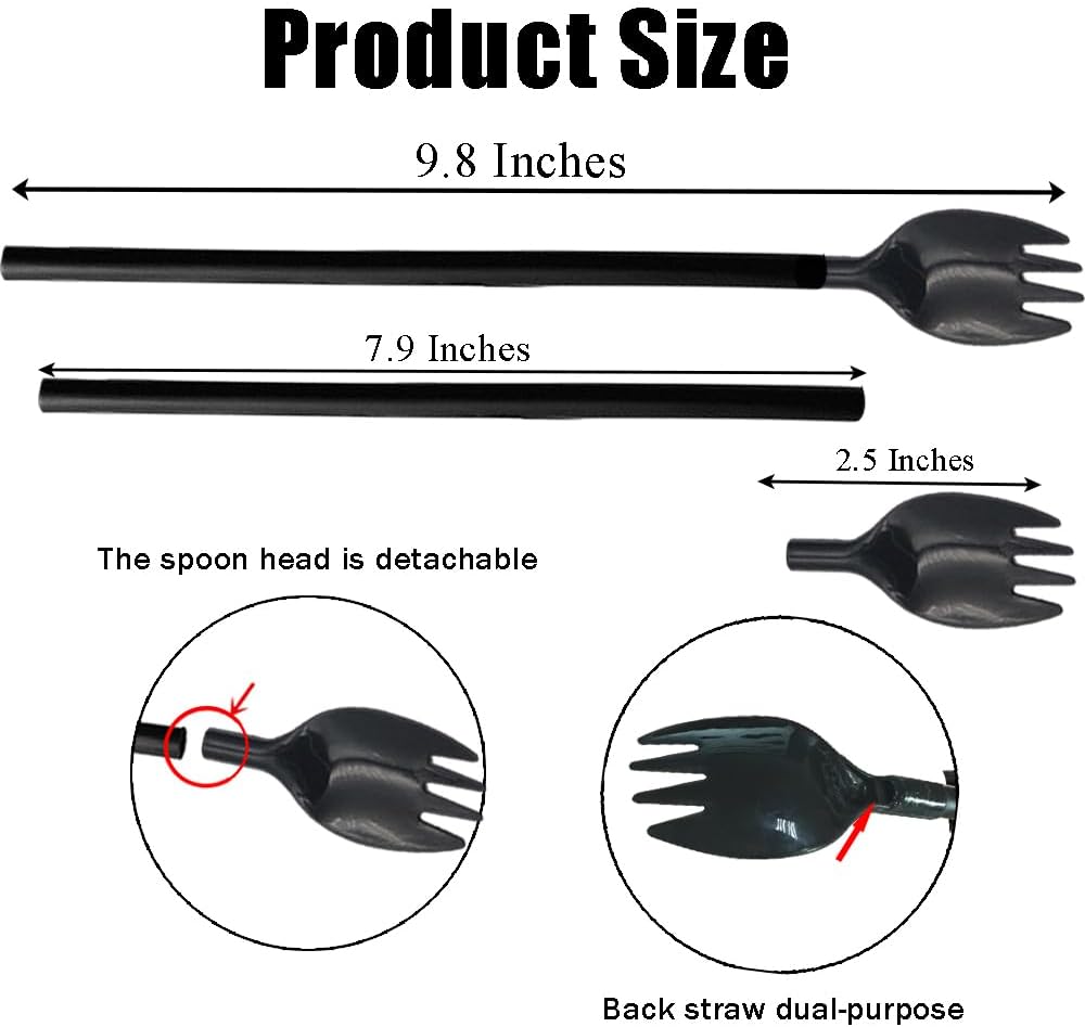 2 in 1 Disposable Plastic Spoon Straws,Independent Packaging Iced Tea Spoon,Detachable Straw Spoon Cocktail Stirrer for Espresso Honey Milkshake Ice Cream,50 Pieces (Straw fork)