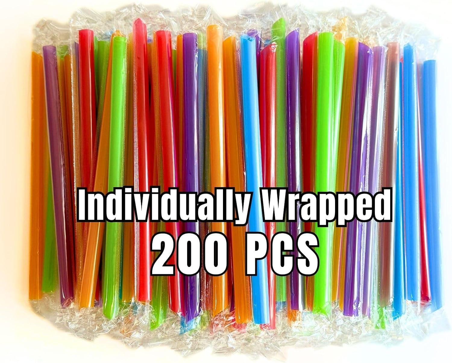 200 Pack Jumbo Plastic Straws 11mm Extra Wide | 210mm Long Individually Wrapped Smoothie Straws for Milkshakes | Boba Tea | Iced Coffee BPA- Free | Disposable & Reusable Large Drinking Straws