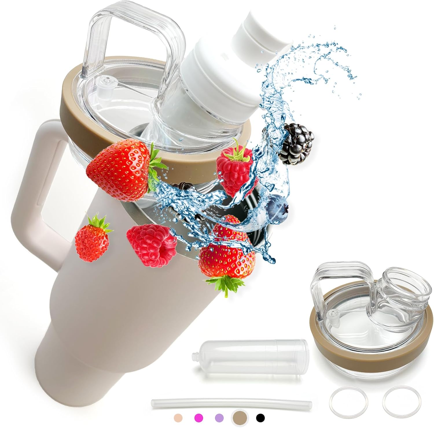 Adapter compatible with Stanley 40 and 64 oz. Glass and flavor box with leak-proof food-grade silicone straw. Easily connects Stanley to Cirkul (Almond Rose)