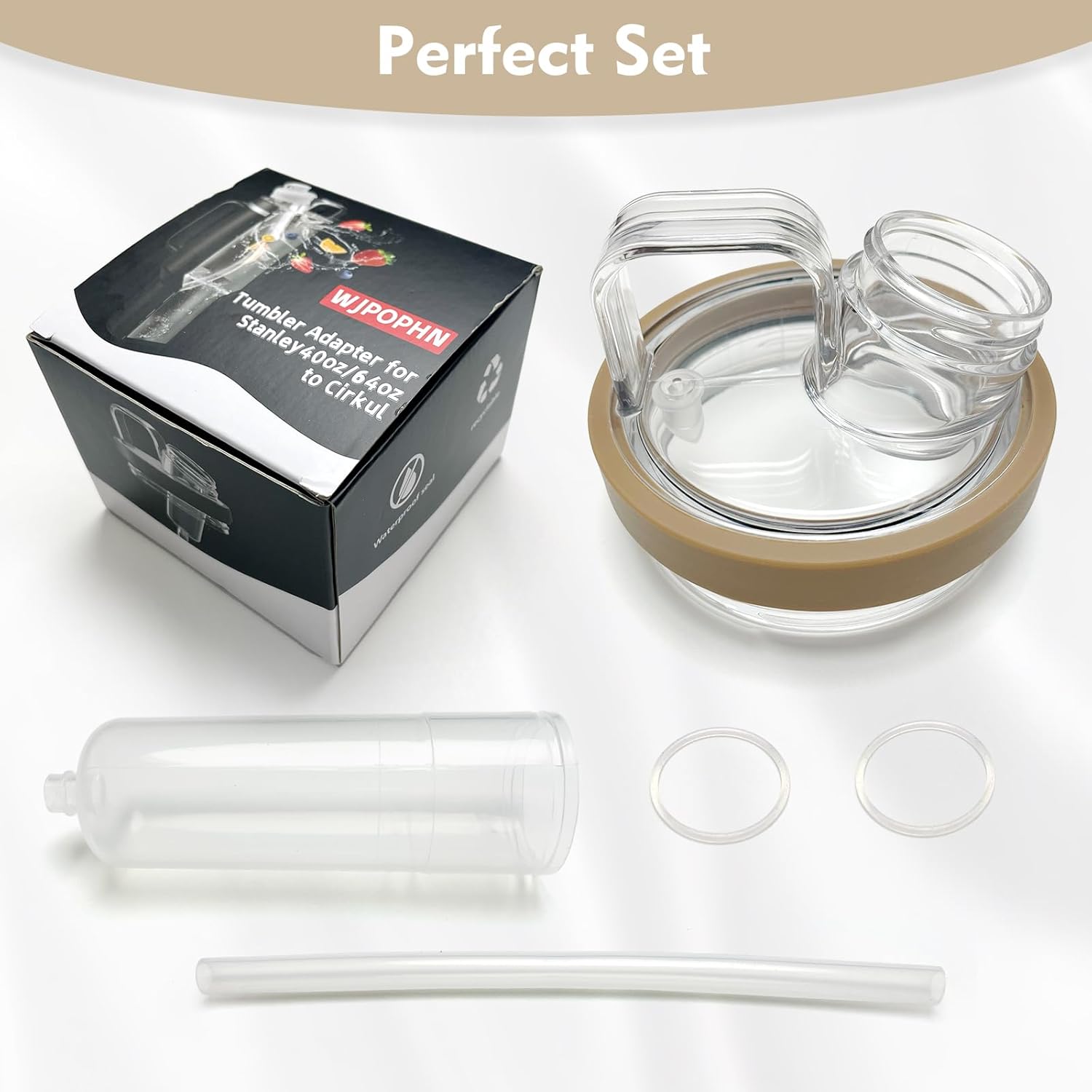 Adapter compatible with Stanley 40 and 64 oz. Glass and flavor box with leak-proof food-grade silicone straw. Easily connects Stanley to Cirkul (Almond Rose)