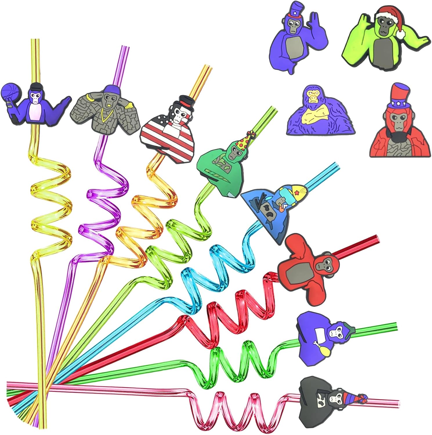 Generic 24pcs Video Game Party Favors Game Themed Reusable Straws Birthday Party Supplies Video Game Party Decorations for VR Game Theme Party for Fans with 2 Cleaning Brushes 8 Color | standard