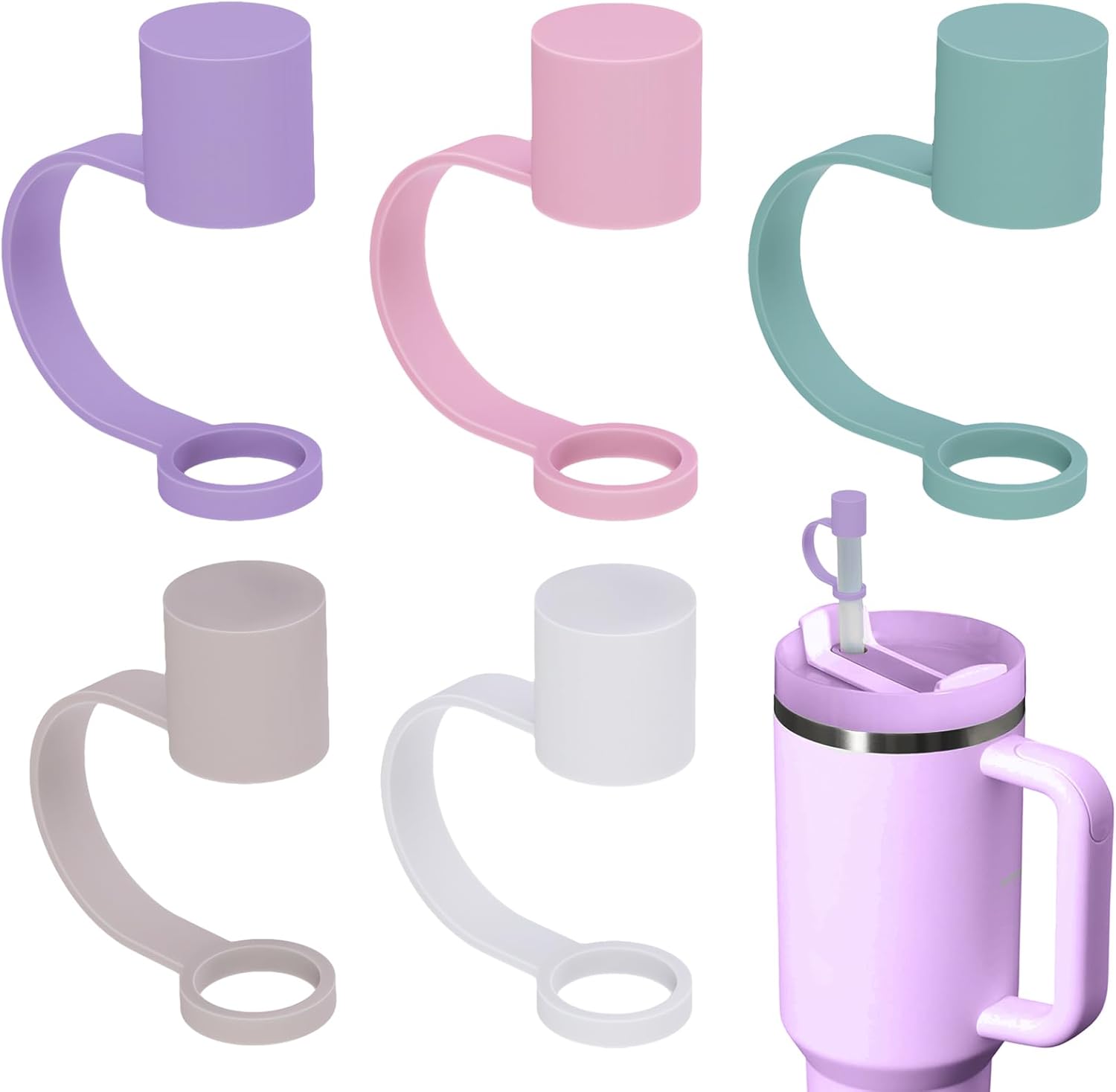 5 Pieces 0.39 inch (Approx. 1.0 cm) Silicone Straw Tops | Compatible with Stanley Cups | 10mm Silicone Straw Cap Straw Tops for Stanley 30/40 oz (Approx. 1134.0 grams) Glasses with Handles (5 Colors) | Stanley Cup Accessories