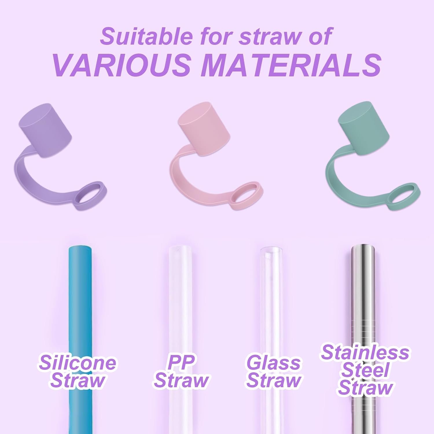 5 Pieces 0.39 inch (Approx. 1.0 cm) Silicone Straw Tops | Compatible with Stanley Cups | 10mm Silicone Straw Cap Straw Tops for Stanley 30/40 oz (Approx. 1134.0 grams) Glasses with Handles (5 Colors) | Stanley Cup Accessories