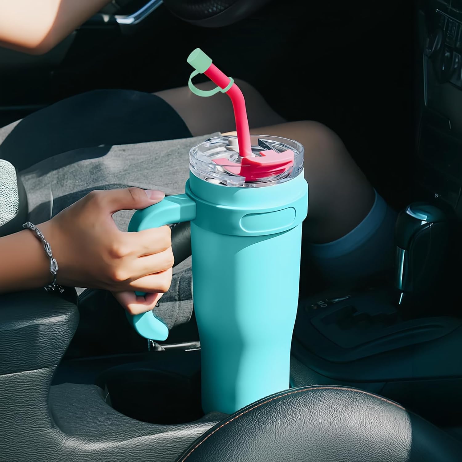 5 Pieces 0.39 inch (Approx. 1.0 cm) Silicone Straw Tops | Compatible with Stanley Cups | 10mm Silicone Straw Cap Straw Tops for Stanley 30/40 oz (Approx. 1134.0 grams) Glasses with Handles (5 Colors) | Stanley Cup Accessories