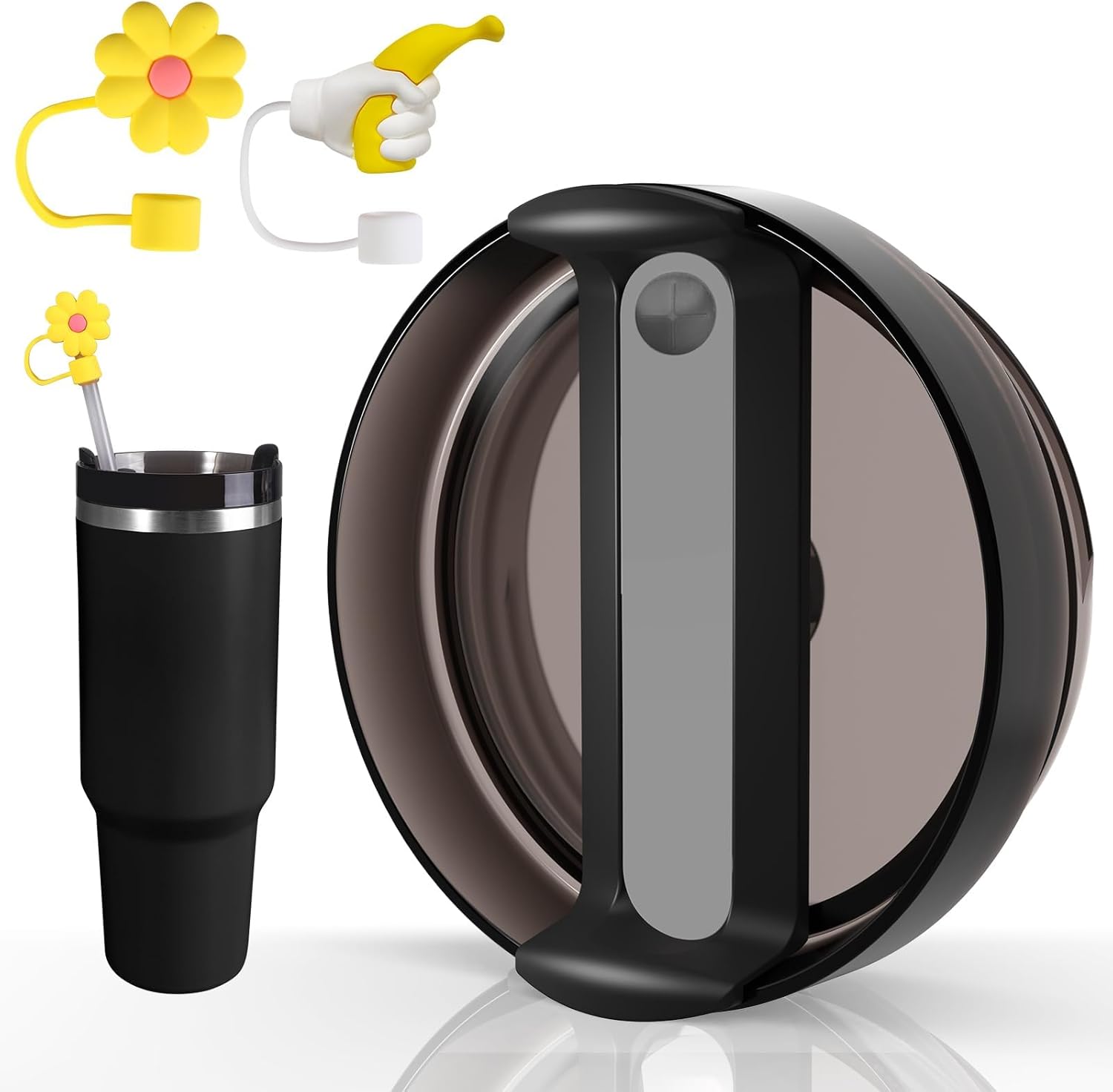 Large Capacity Travel Mug Lid with Silicone Straw Lid | 40 oz (Approx. 1134.0 g) | Dust Tight Drinking Straw Tip
