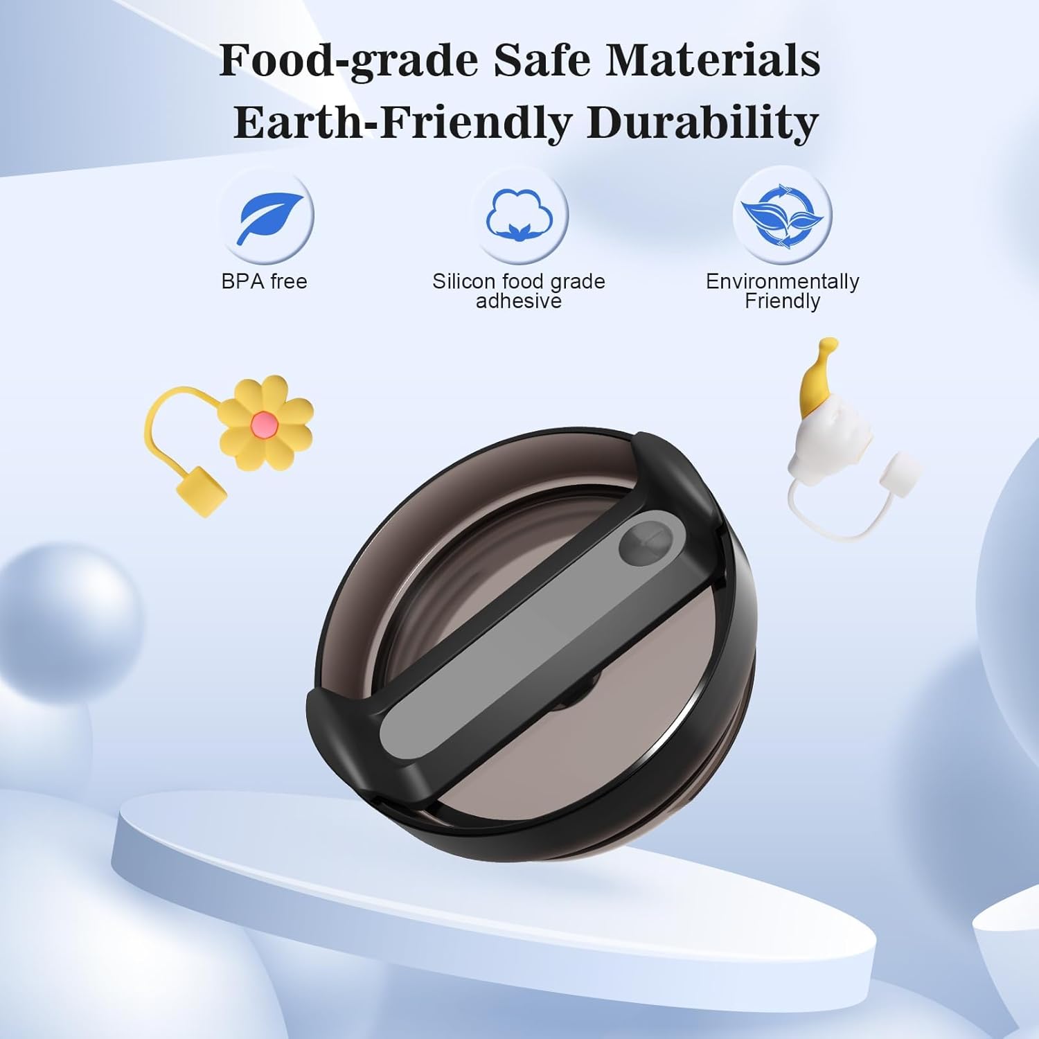 Large Capacity Travel Mug Lid with Silicone Straw Lid | 40 oz (Approx. 1134.0 g) | Dust Tight Drinking Straw Tip