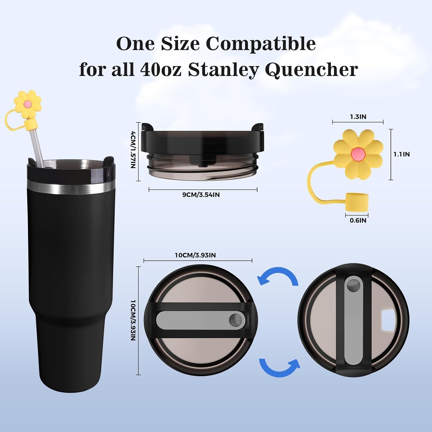 Large Capacity Travel Mug Lid with Silicone Straw Lid | 40 oz (Approx. 1134.0 g) | Dust Tight Drinking Straw Tip