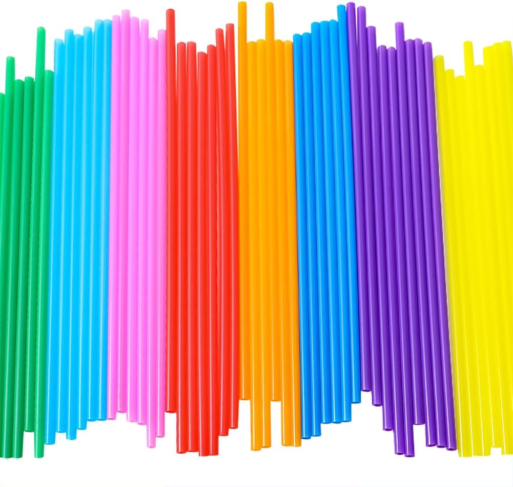200 Pcs Colorful Plastic Drinking Straws Long Straight Straws Milk Juice Straws Cocktail Milkshake Straws Iced Drink Straws Birthday Party Straws