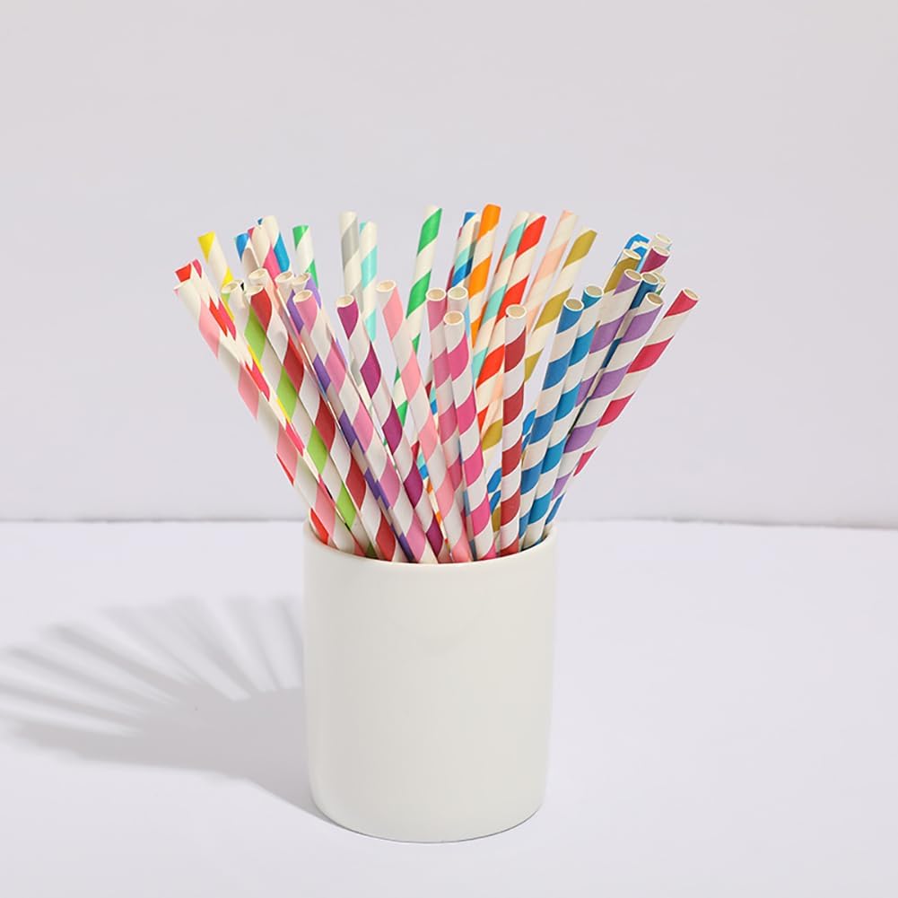 100 Pcs Paper Stripe Straws Straight Straws Milkshake Drinking Straws Long Cocktail Straws for Drinks Juice Straws Iced Tea Straws Birthday Party Straws Red