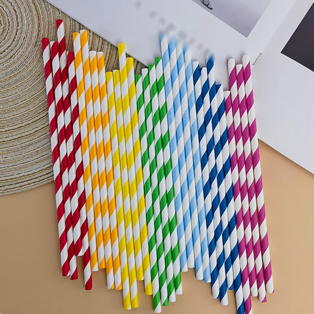 100 Pcs Paper Stripe Straws Straight Straws Milkshake Drinking Straws Long Cocktail Straws for Drinks Juice Straws Iced Tea Straws Birthday Party Straws Red