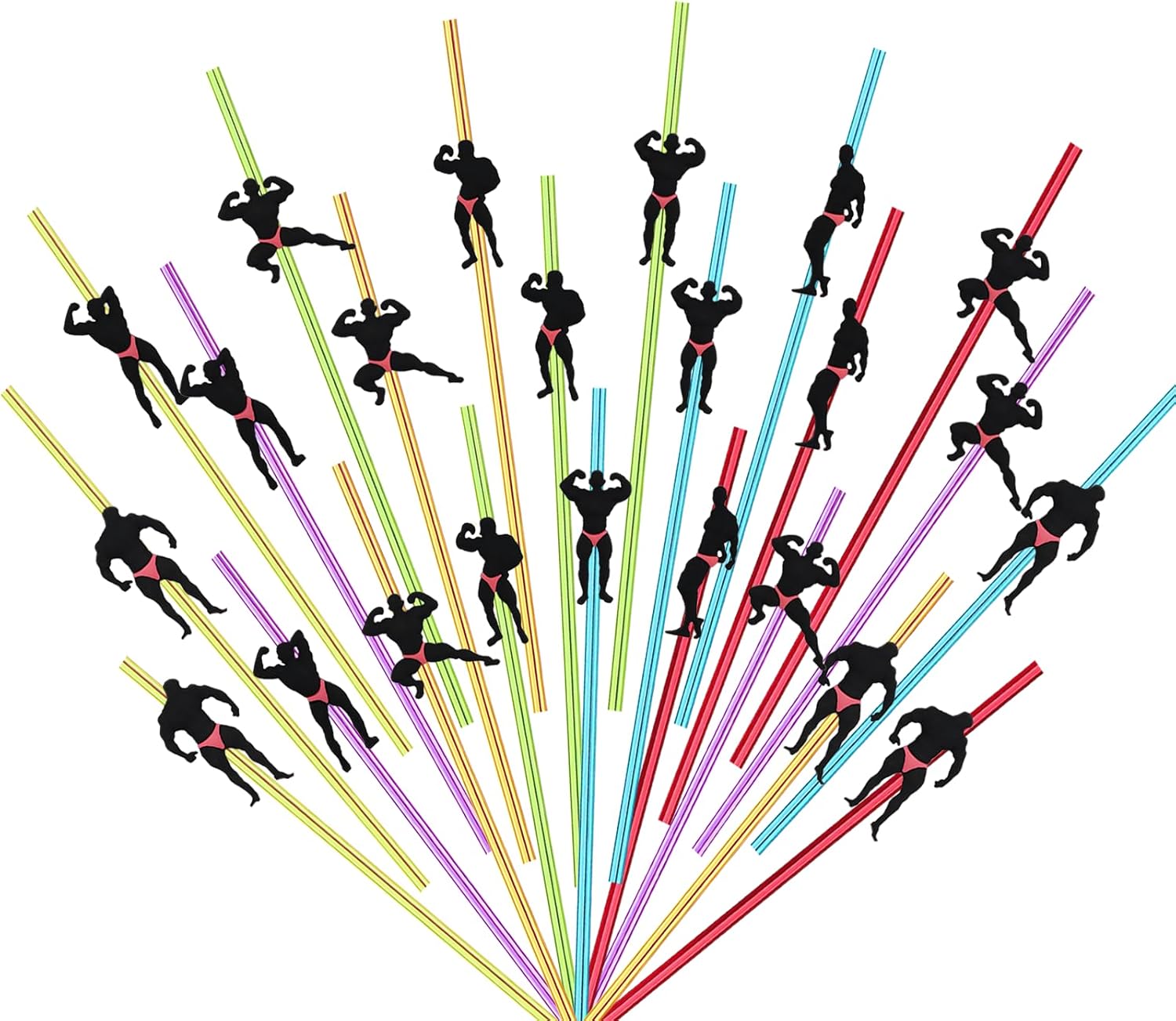 24 Pieces Reusable Bachelorette Party Straws,Bachelorette Party Favors,Male Dancer Birthday Party Favors Decorations Suitable for Bride Gift Giving Party Supplies Bodybuilding Decorations with 2 Cleaning Brushes 6 Colors