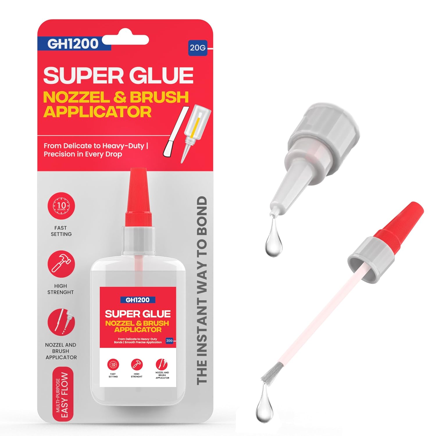 (2 in 1) Super Glue with Brush and Nozzle, No Mess Super Glue Brush, Instant Glue Never Dries, 3000 CPS Cyanoacrylate Adhesive, Non-Staining Clear Glue, Super Glue for Plastics Rubber and Rubber Plus