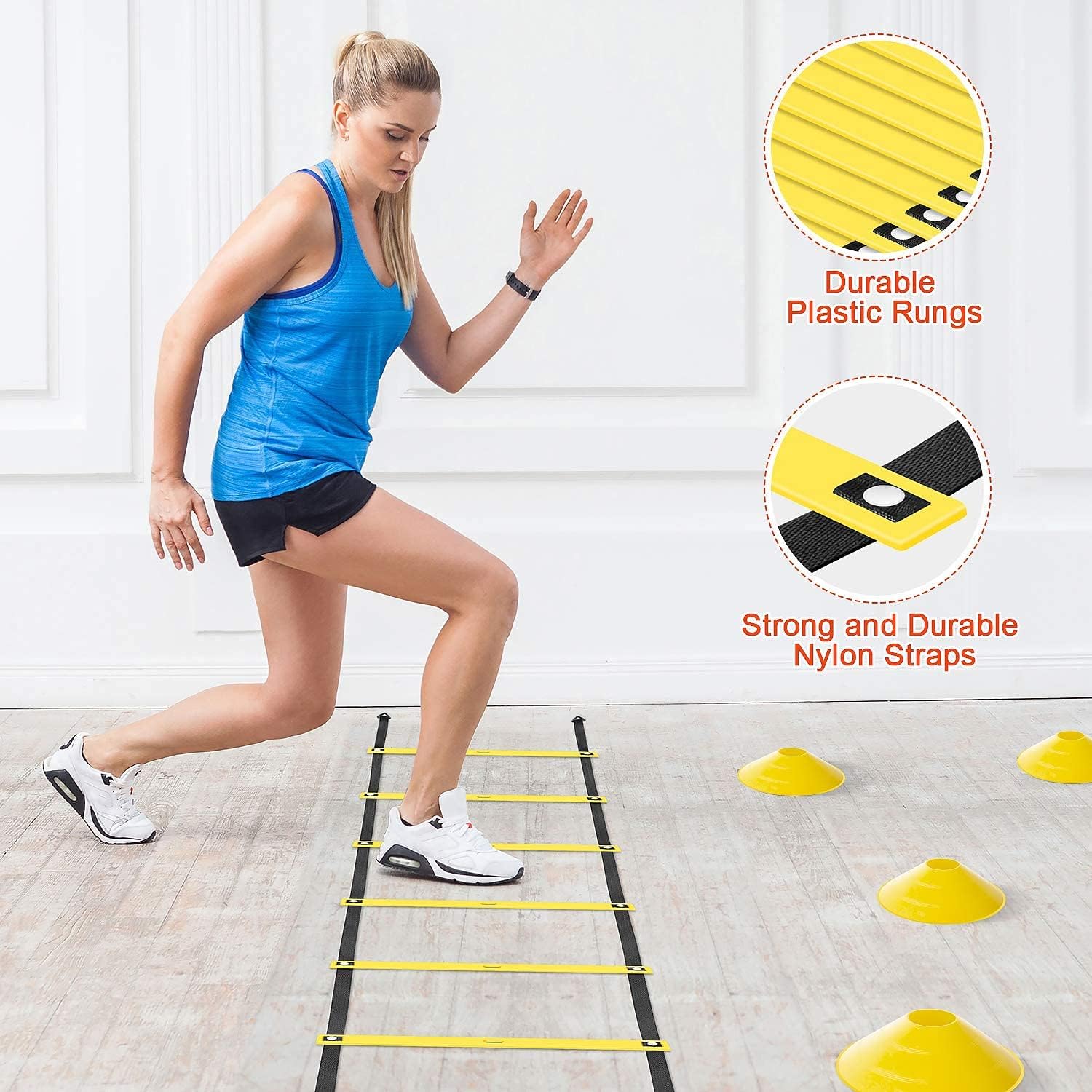 20 ft Agility Ladder Set 12 Cones 4 Hurdles Jump Rope Training