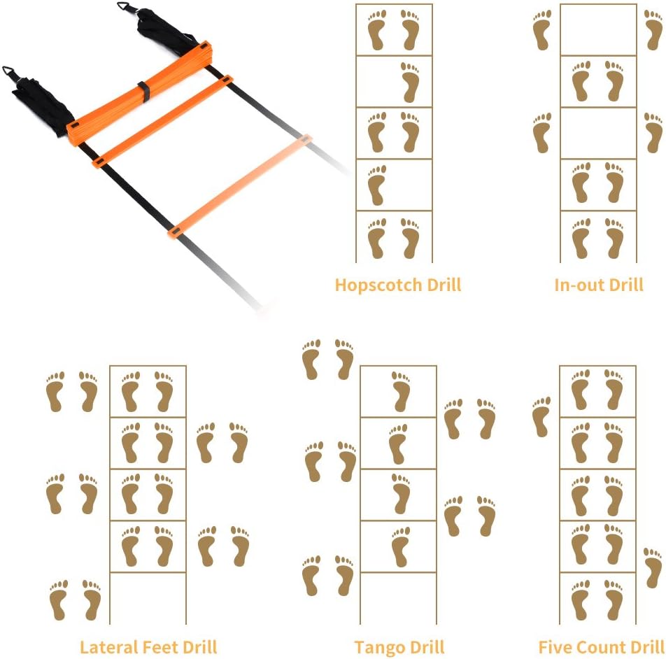 20 ft 12 Rung Agility Ladder 10 Cones 4 Stakes Carrying Case