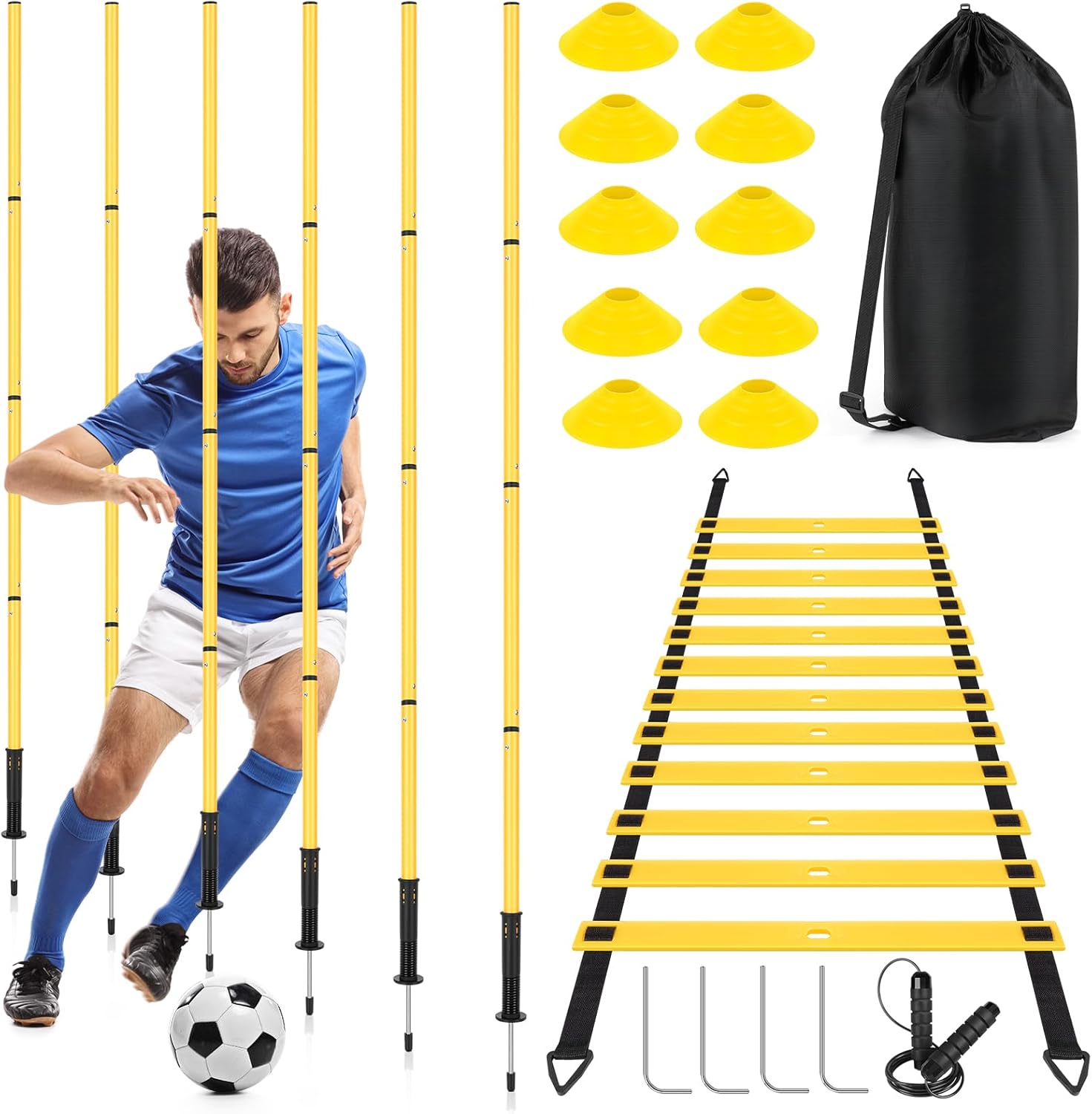 6 Poles 20 ft Soccer Agility Training Equipment