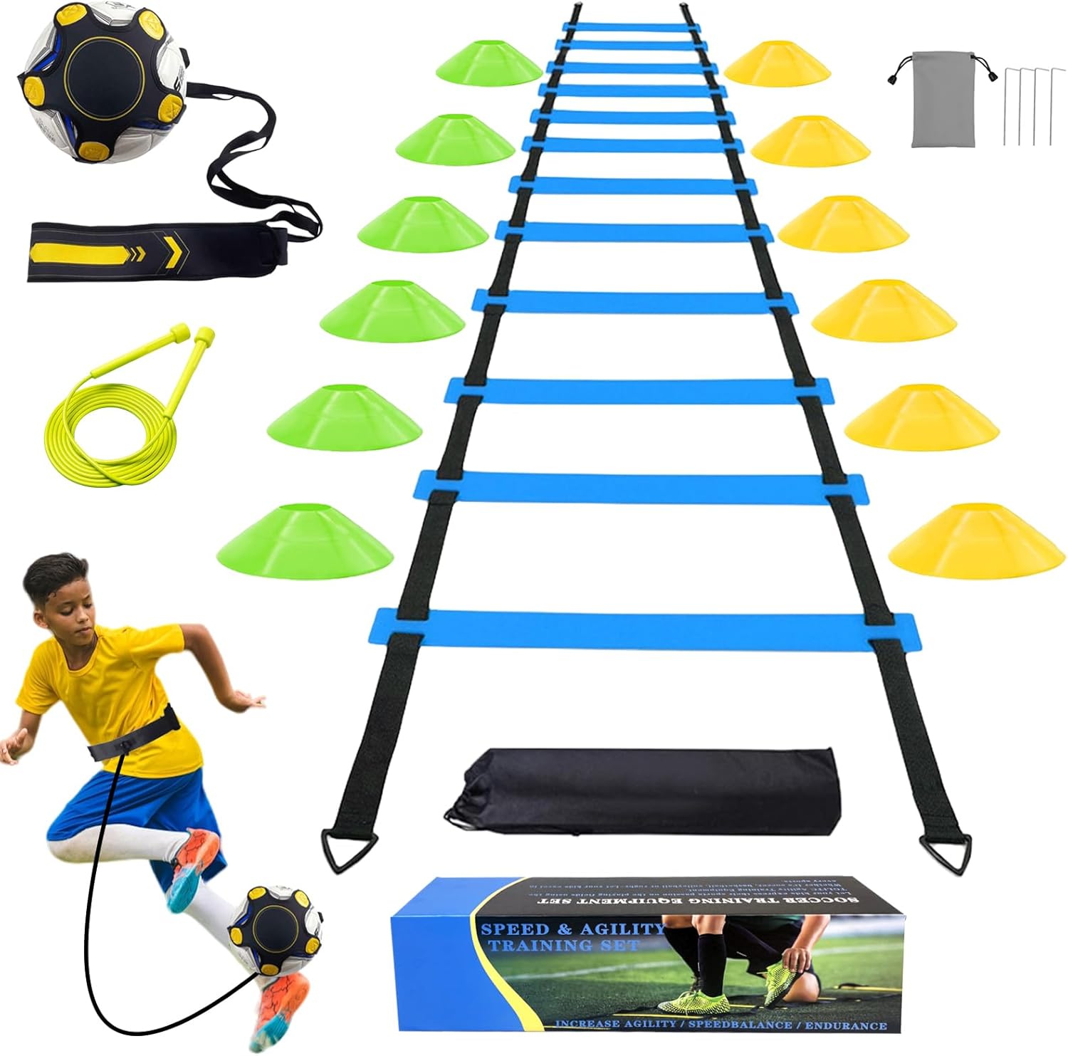 20 Ft Soccer Agility Training Set 12 Cones Jump Rope