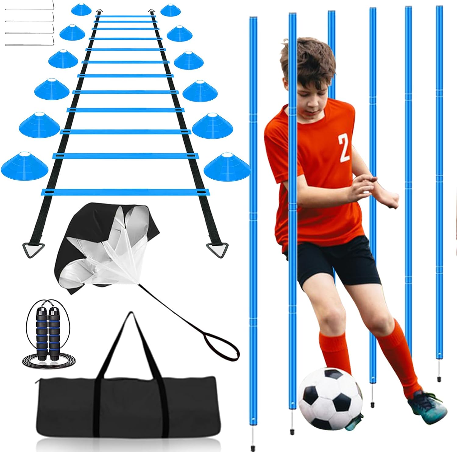 20 ft Speed & Agility Training Set 6 Poles 12 Cones