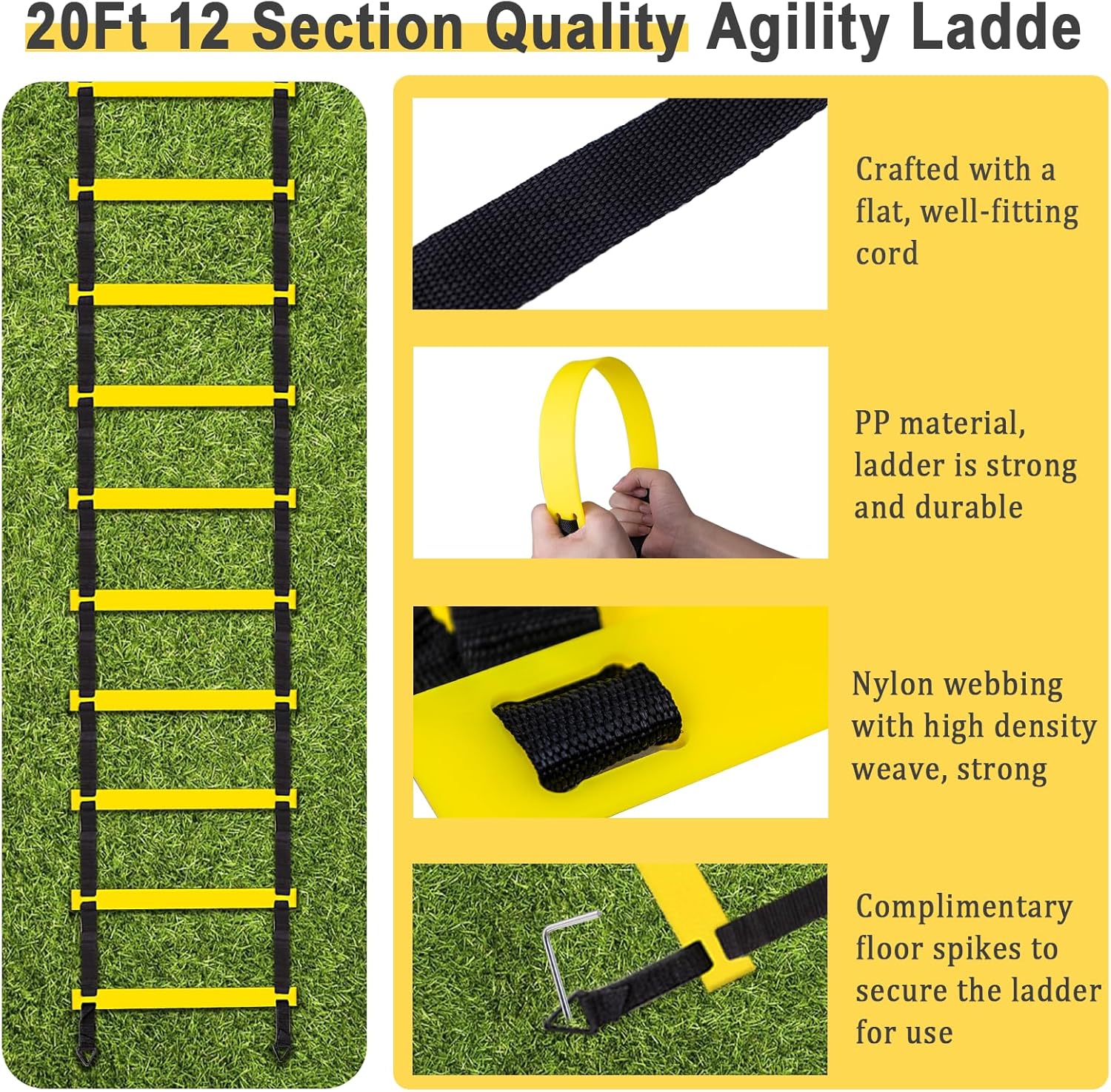20 ft Agility Ladder Kit 12 Crosses 4 Hurdles 12 Cones Training Guide