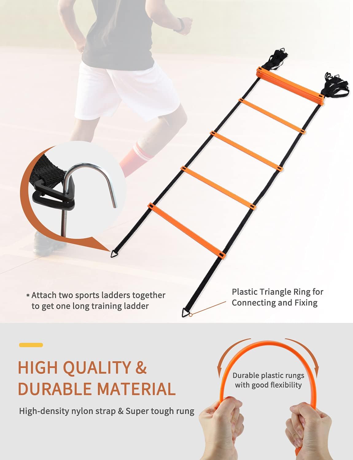 20 ft Agility Ladder Set 12 Rungs 10 Cones Running Parachute