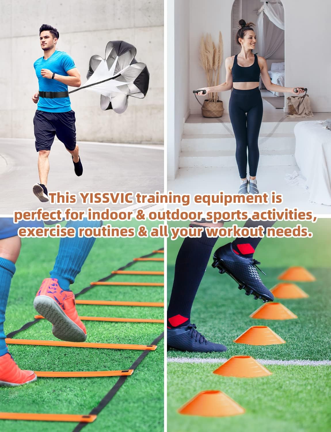 20 ft Agility Ladder Set 12 Rungs 10 Cones Running Parachute