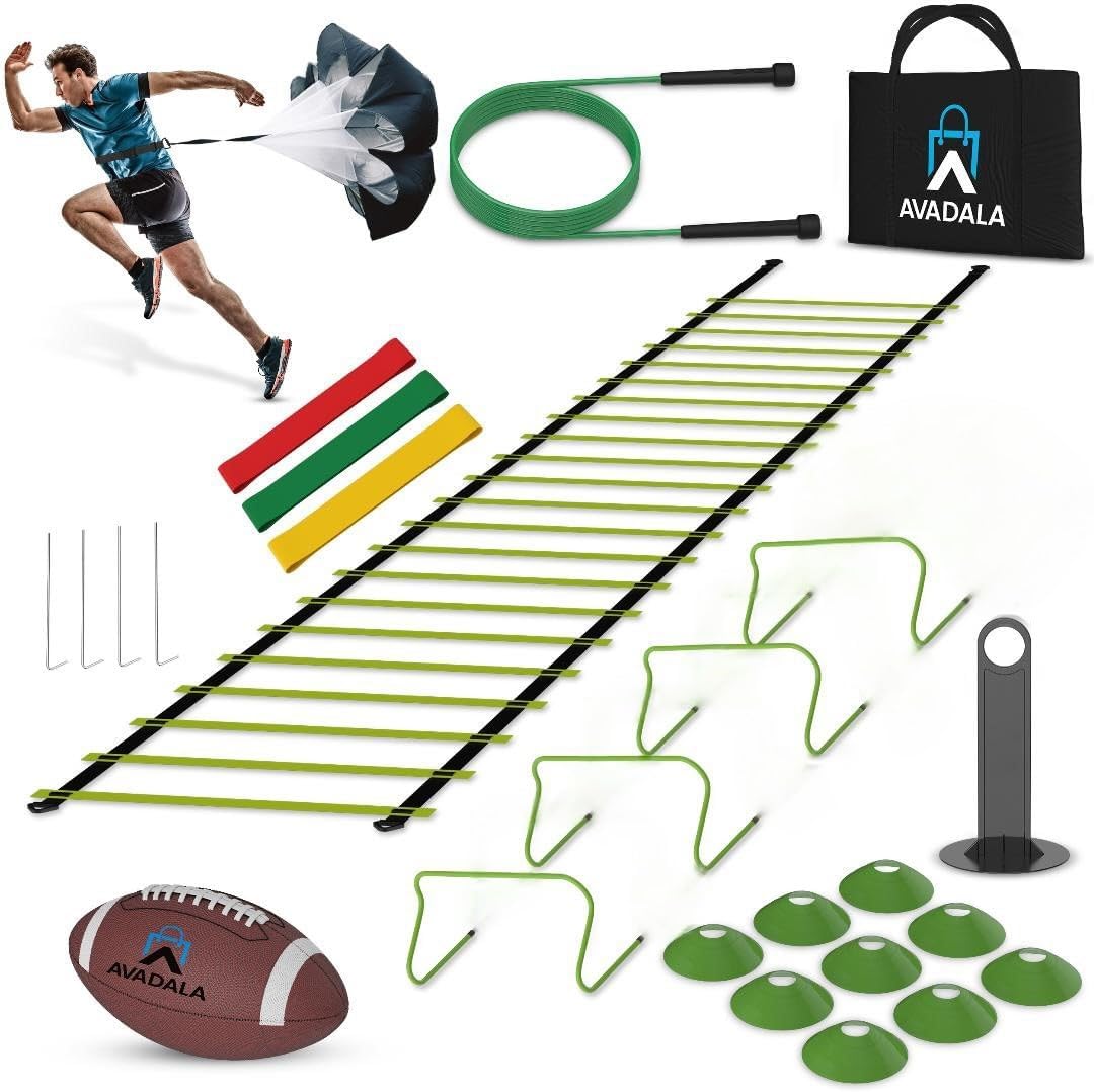 22 Piece Speed Agility Kit Ladders Hurdles Cones Parachutes