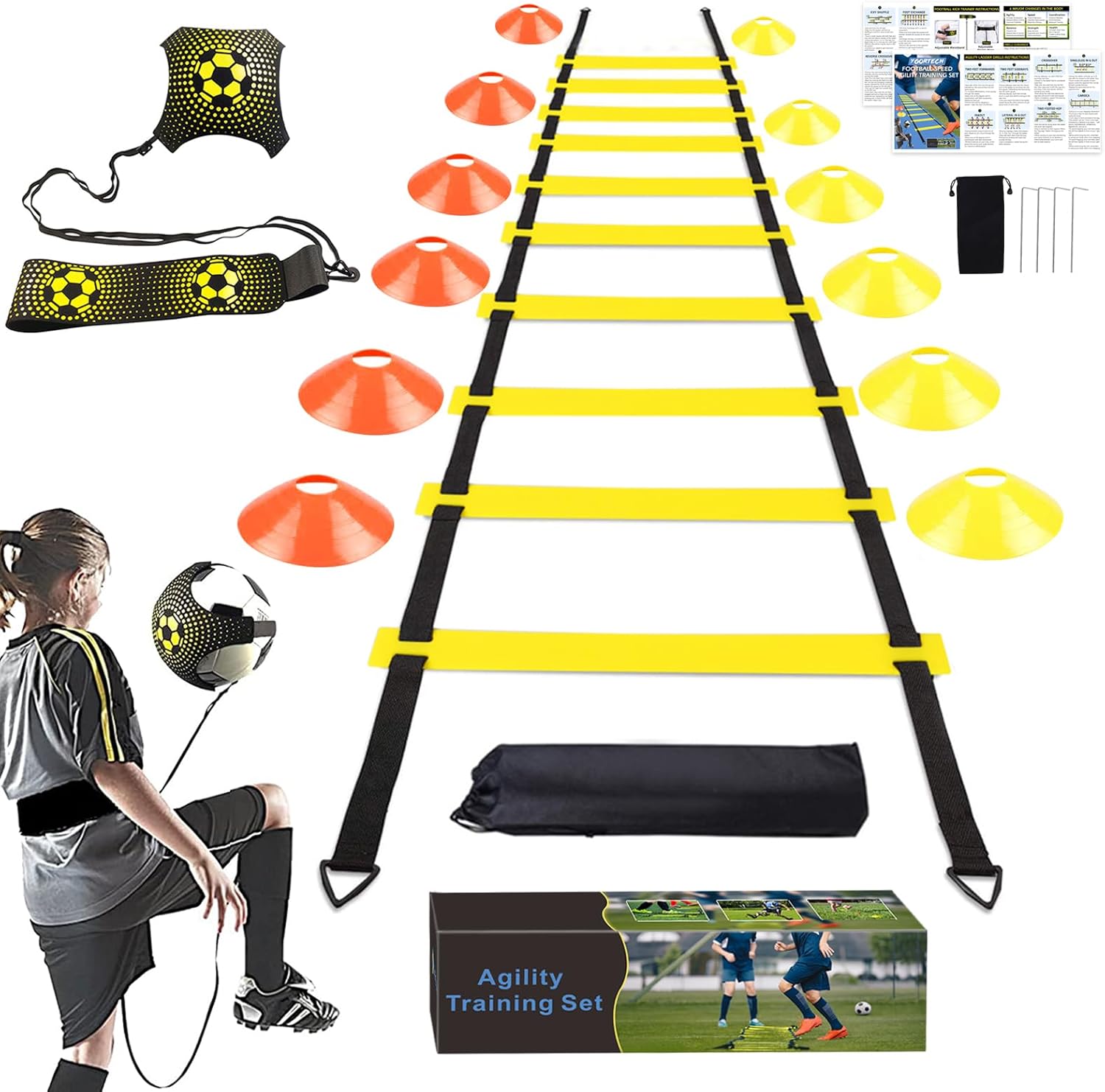 Soccer Speed Agility Training Set 12 Cones Soccer Kick Trainer