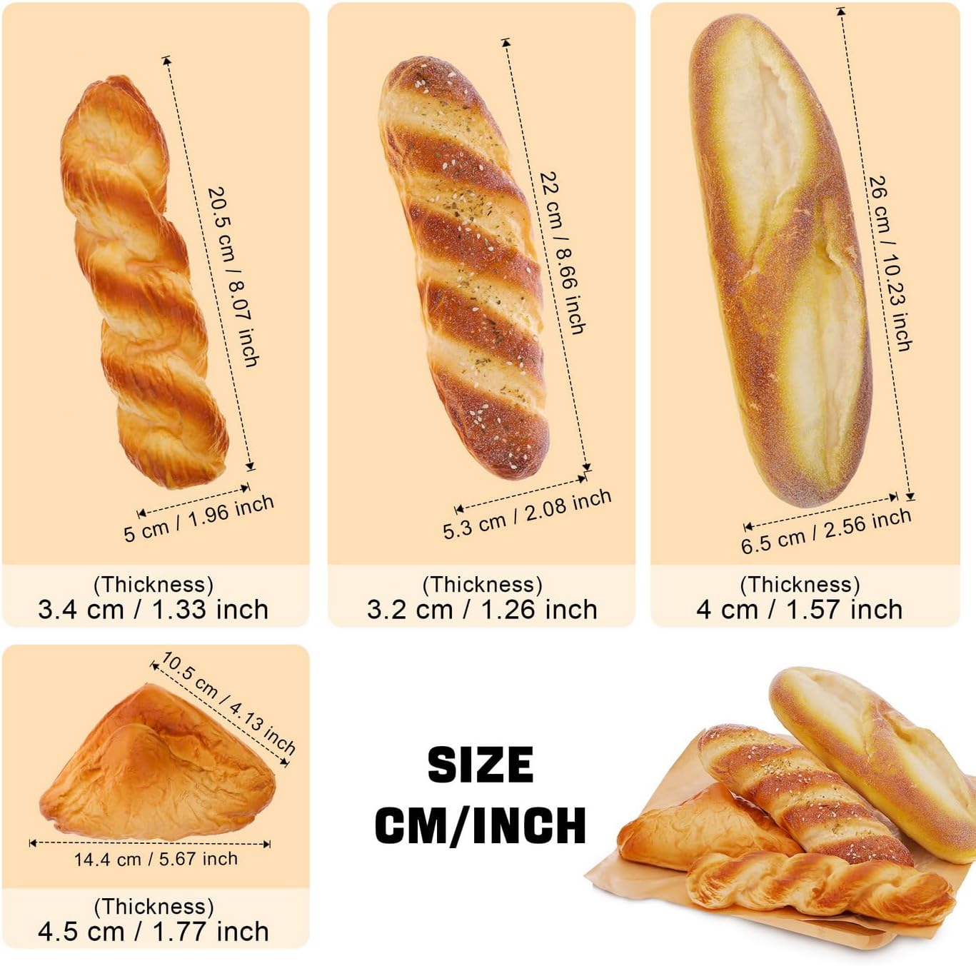 4 Pack Artificial French Bread Set