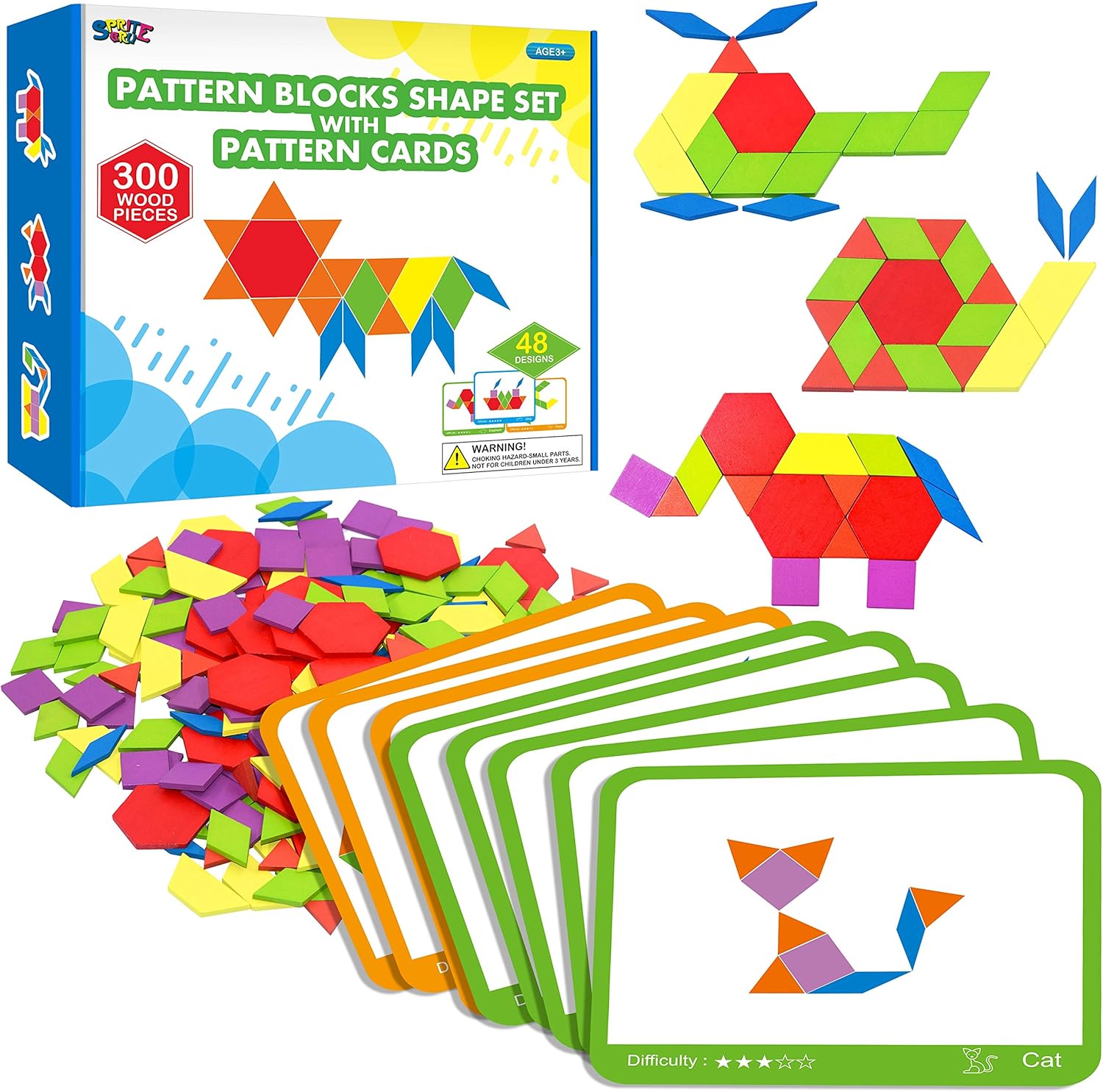 3Wooden Blocks, 24 Design Cards, Storage Bag