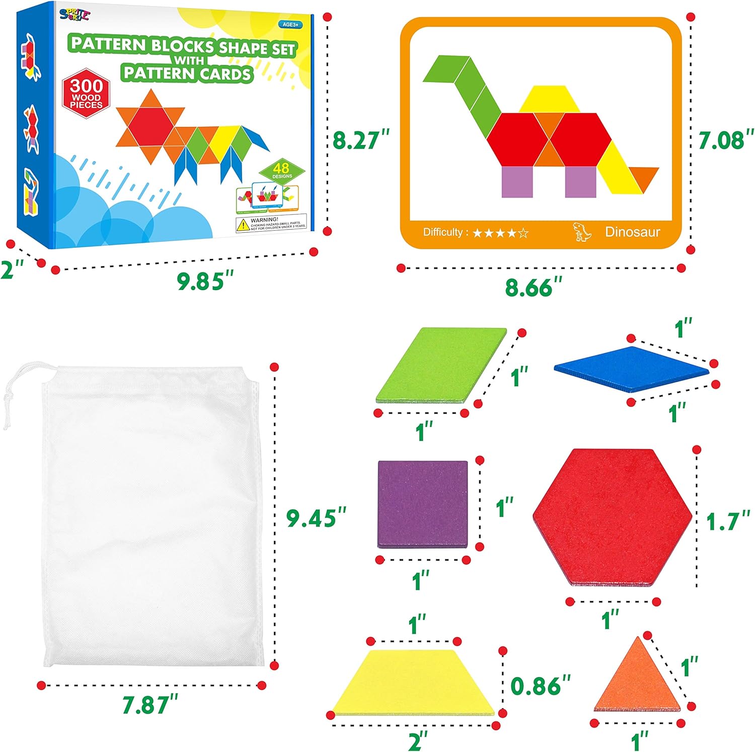 3Wooden Blocks, 24 Design Cards, Storage Bag