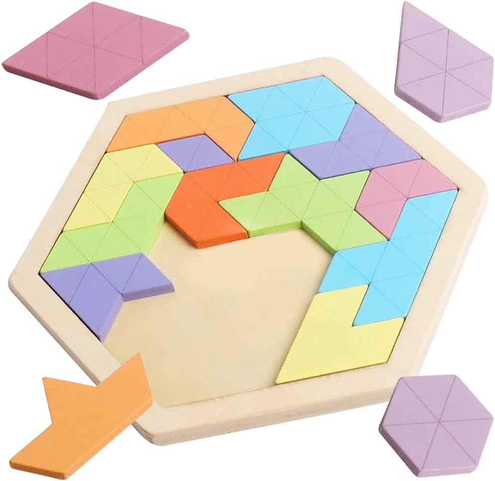Wooden Hexagonal Puzzle, Brain Teaser Toy