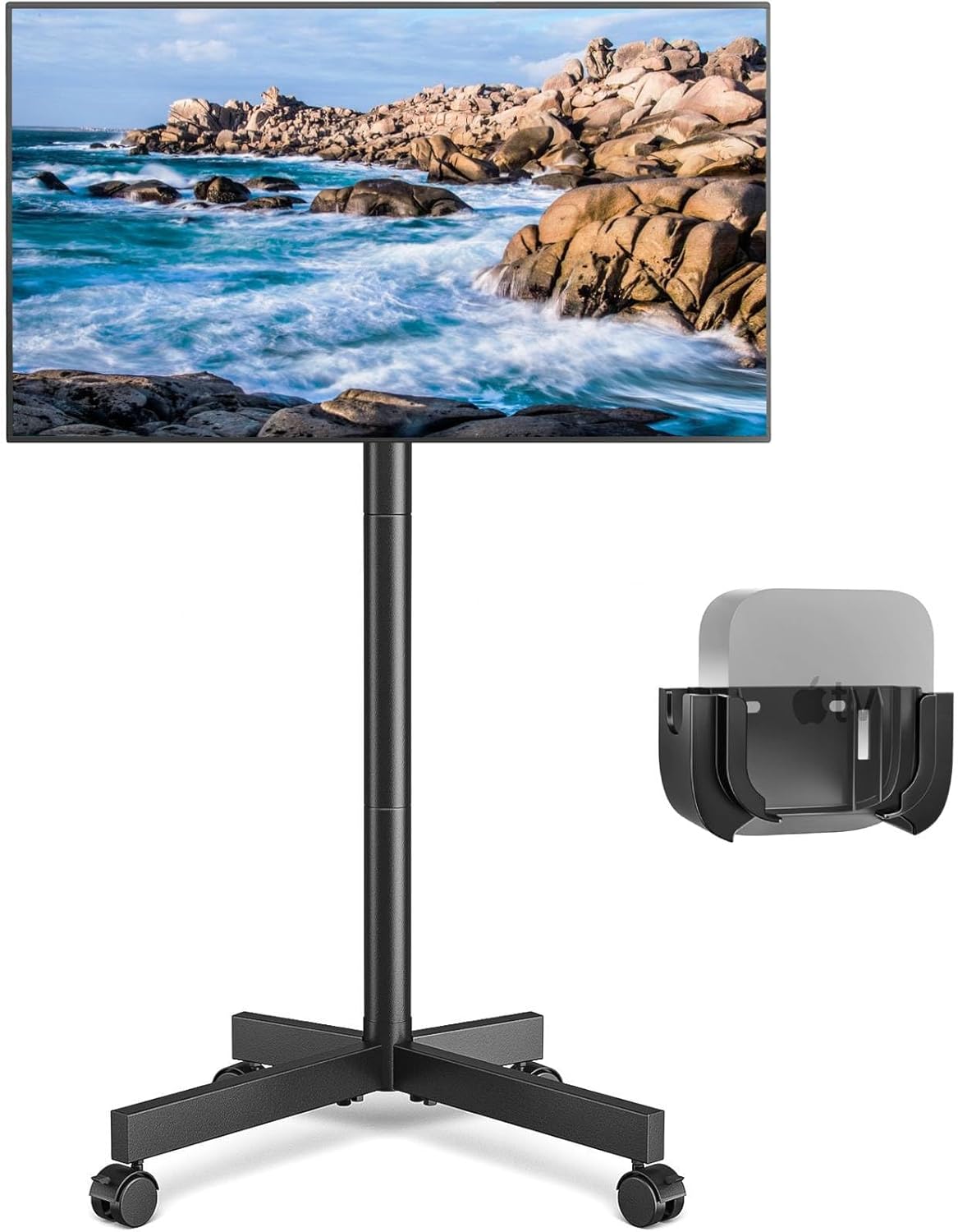 Mobile TV Trolley Rolling Floor Stand for 23-60 inch LCD LED OLED 4K Smart TV, weighing up to 80 lbs (approx. 39.9 kg), height adjustable outdoor metal cart stand with locking wheels and tilt bracket, suitable for home office portable