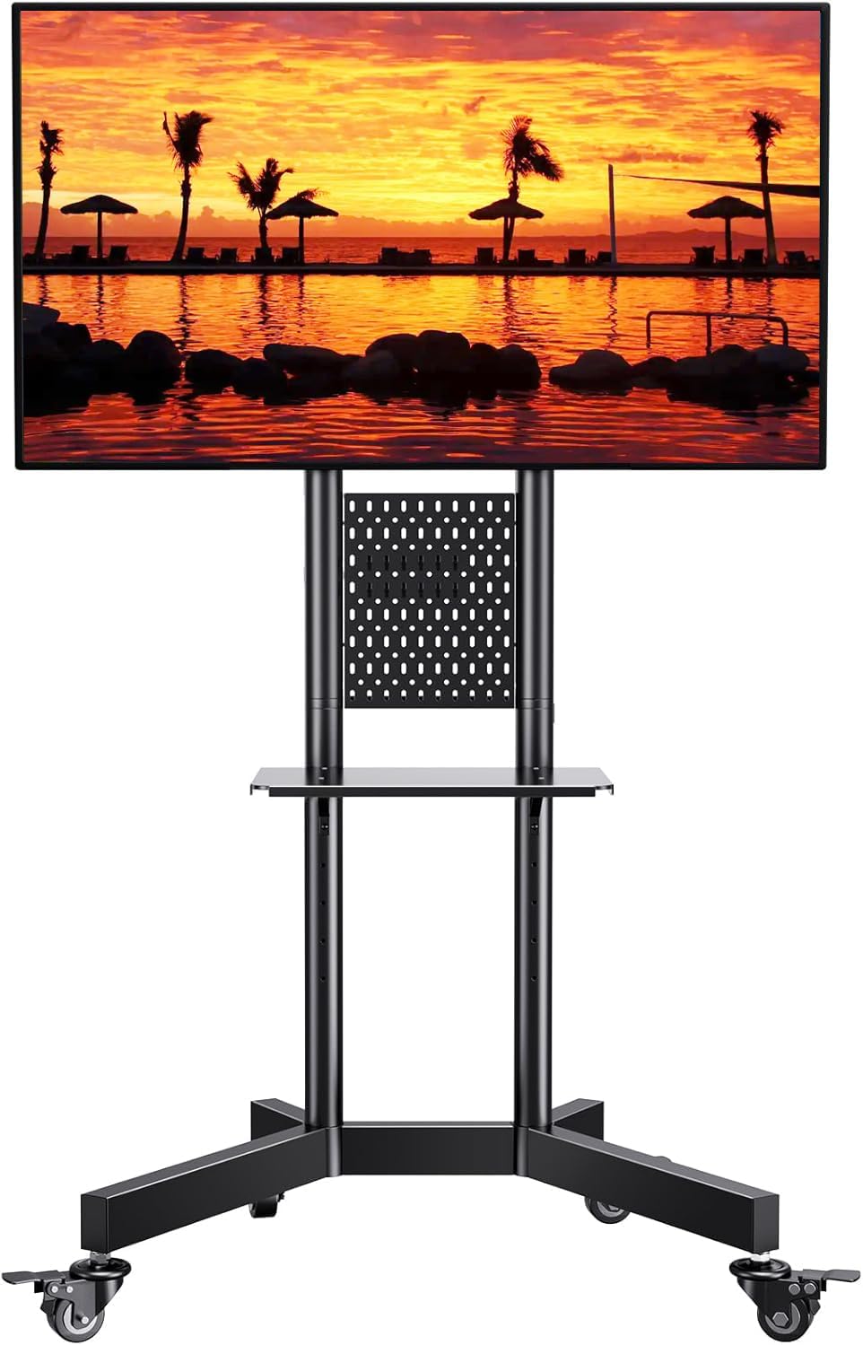 Mobile TV Cart for 23-60 Inch LCD LED OLED Flat Curved Screen Outdoor TV Height Adjustable Rolling TV Cart Floor Stand with Shelf and Locking Wheels Up to 80 lbs Monitor TV Maximum VESA 400x400mm