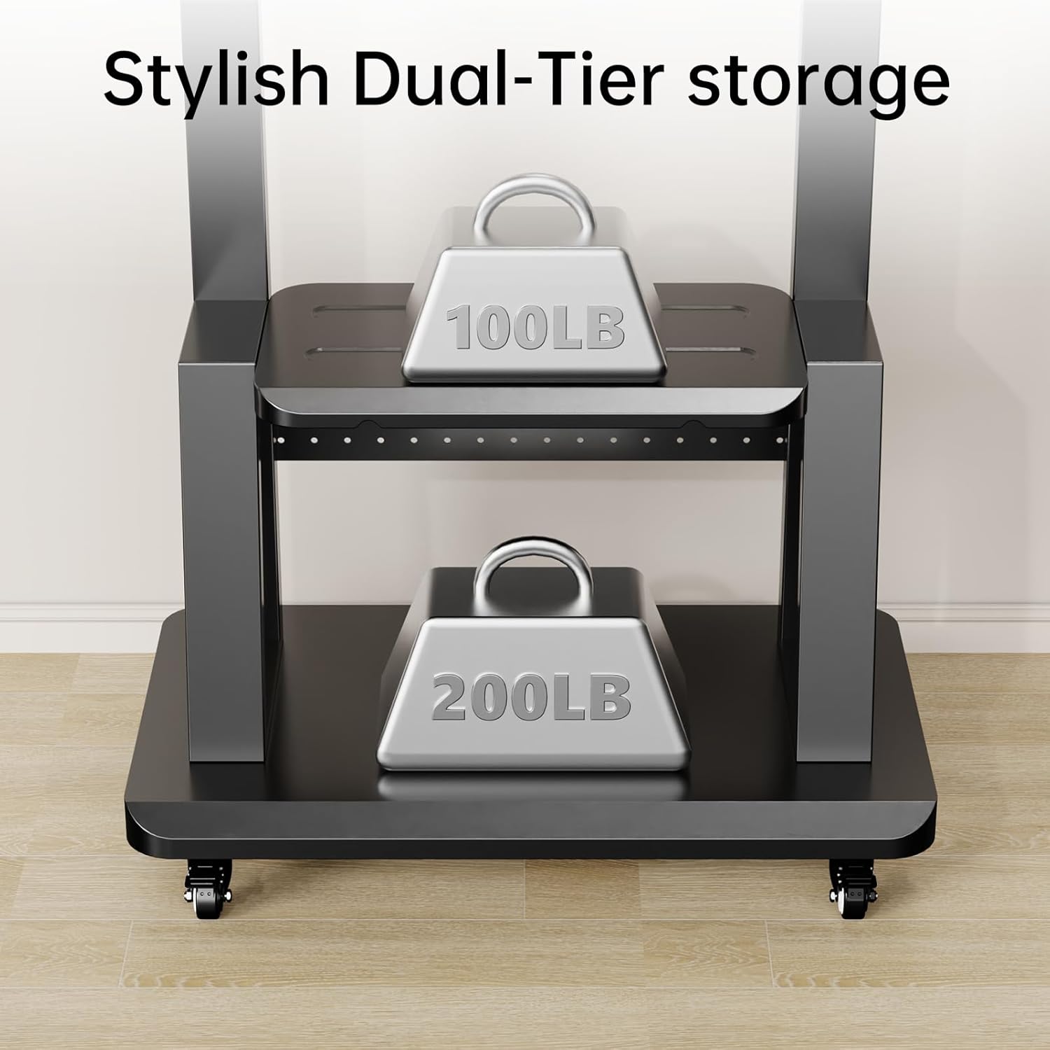 Mobile TV Stand Rolling TV Cart with Wheels for 32-75 Inch Flat/Curved Led/LCD/OLED Portable Floor TV Stand with Steel Shelf and Hole Platform, Height Adjustable Holds up to 180lbs