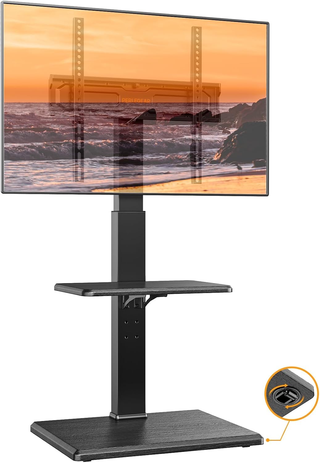 Perlegear Rolling TV Stand with Hidden Wheels, Rolling TV Cart for 30-60 inch TVs weighing up to 80 lbs, TV Stand Wheels and 8 Height Settings, Mobile TV Cart with Wooden Base, Maximum VESA 400x400 mm, PGFS14