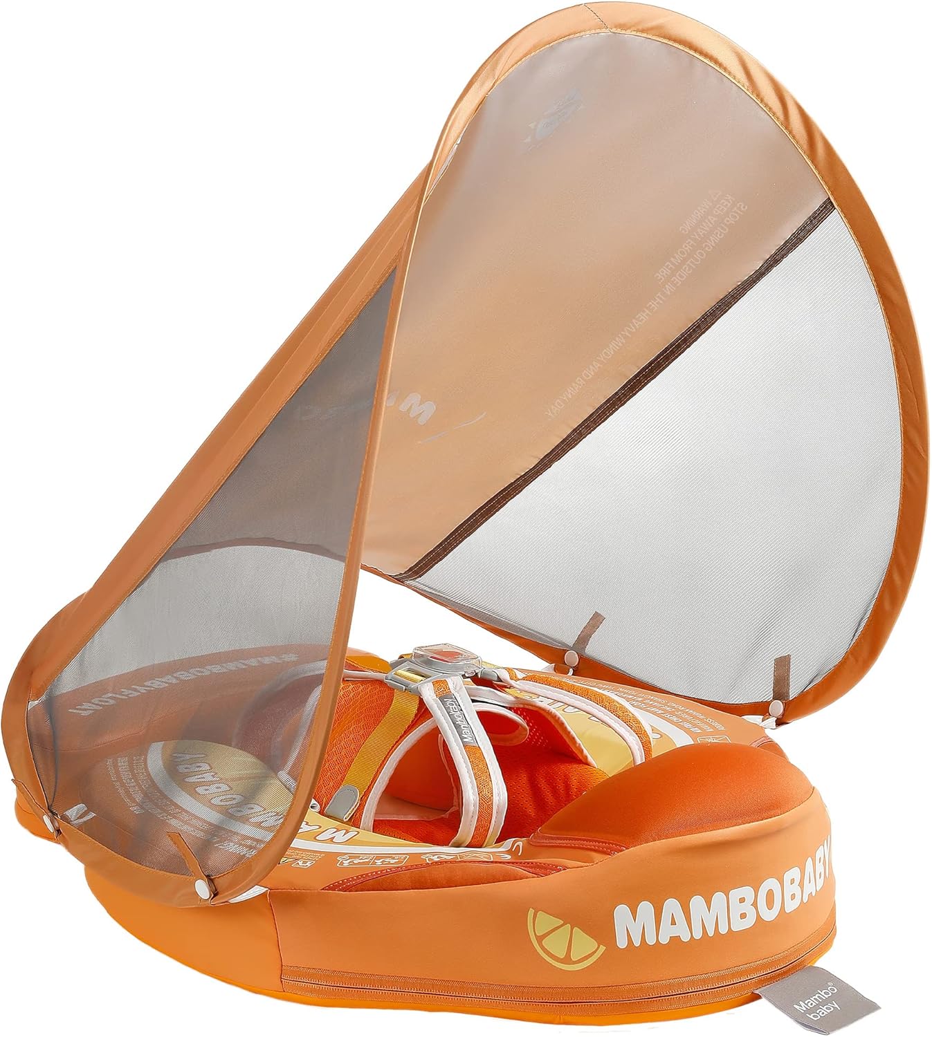 Mambobaby Float Add Tail Baby Swimming Pontoon Boat with CanopySolid PoolInfant Swimming TrainingSwim TrainingLaying DownNon-Inflatable Swim CircleFor Toddlers (Orange)